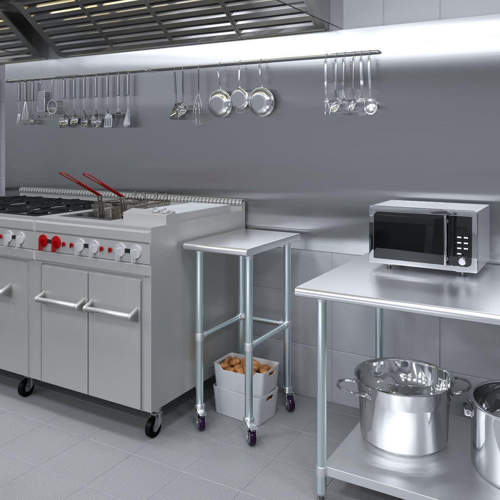 AmGood 36 Long x 30 Deep Stainless-Steel Work Table with Open Base and Wheels, Mobile Metal Table