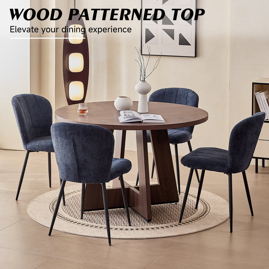 5 Piece 47'' Round Dining Table Chairs Set for 4, Farmhouse Oak Kitchen Table with 4 Boucle Mid Century Modern Dinning Room Chairs, Wood Dinner Table &Upholstered Chair Set of 4, Beige