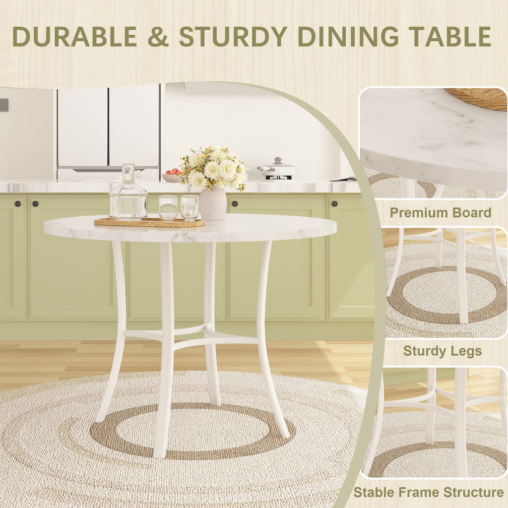 VECELO 5-Piece Dining Table Set, Modern Faux Marble Table and 4 Upholstered Chairs Set for 4, Round Dining Room Table Set for Small Space, Breakfast Nook, Apartment, Black