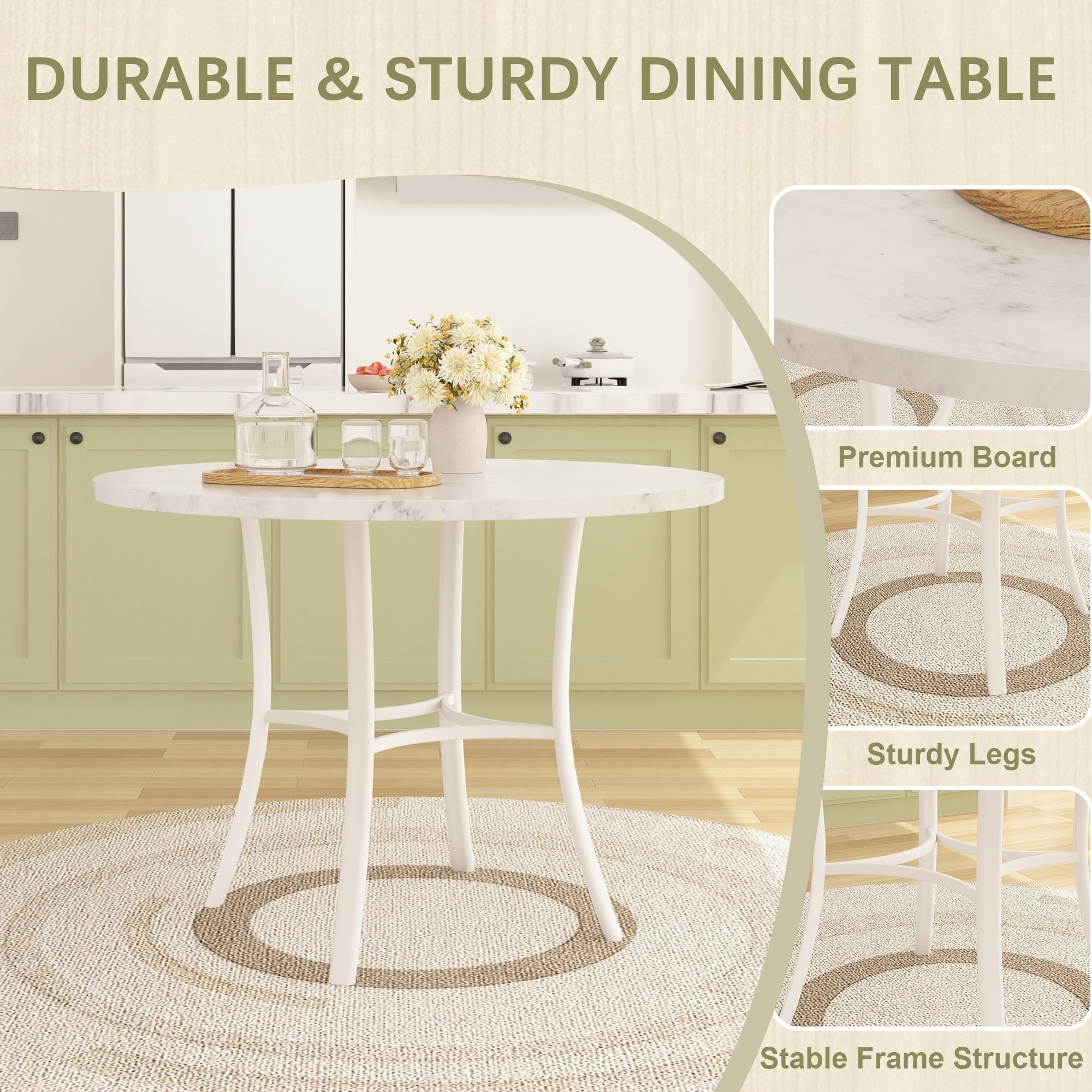VECELO 5-Piece Dining Table Set, Modern Faux Marble Table and 4 Upholstered Chairs Set for 4, Round Dining Room Table Set for Small Space, Breakfast Nook, Apartment, Black