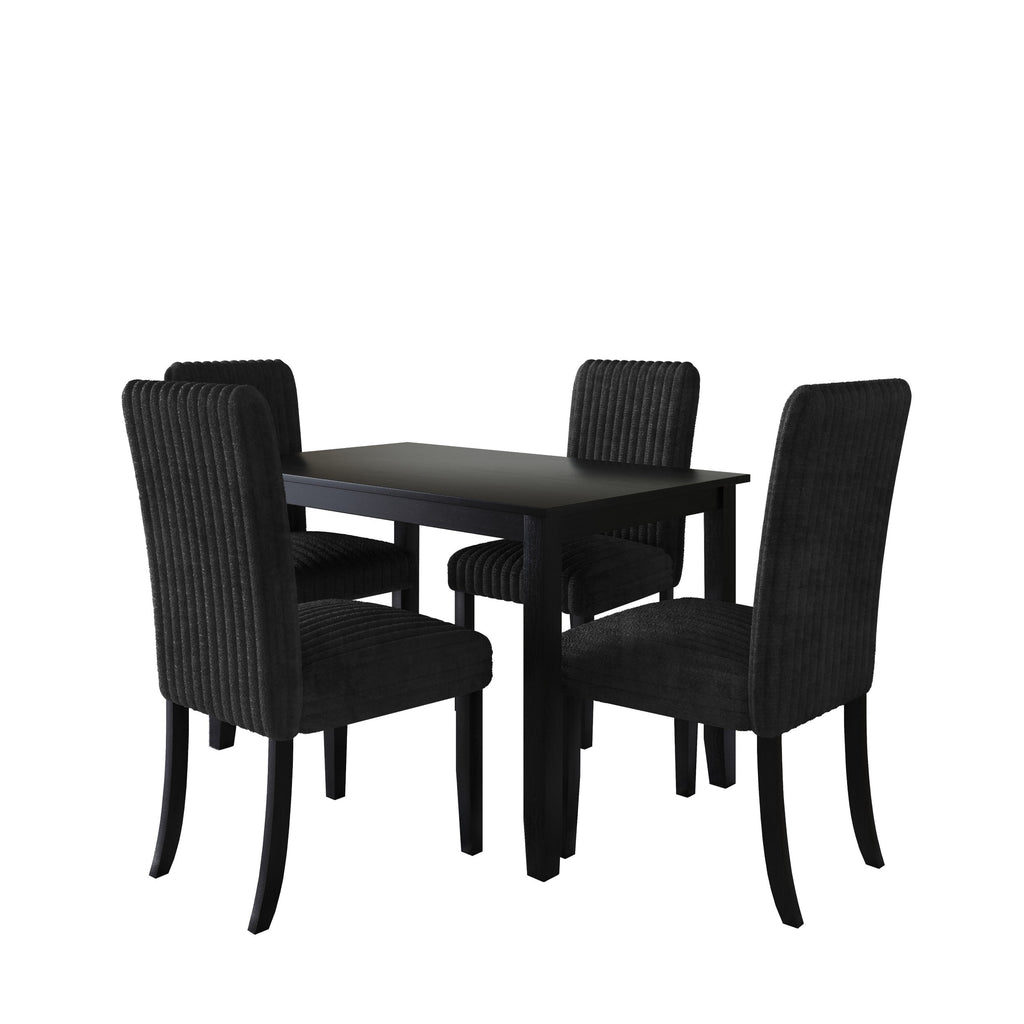 Home Design Guymon 5-Piece Dining Set with 1 Rectangular Table and 4 Slat-Back Cushioned Chairs, Black/Light Beige, Modern Style, Space-Saving
