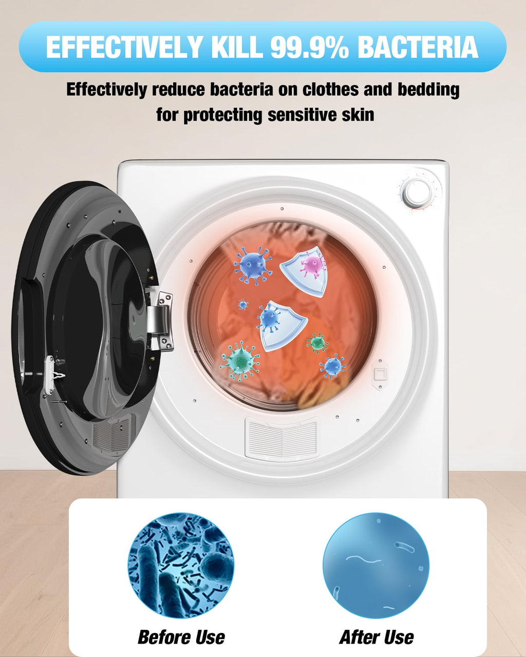 DISHUP 2.6 Cu.Ft Portable Clothes Dryer, 10 lbs Compact Dryer with Stainless Steel Tub, Electric Dryer for RV, Home, Apartment, White