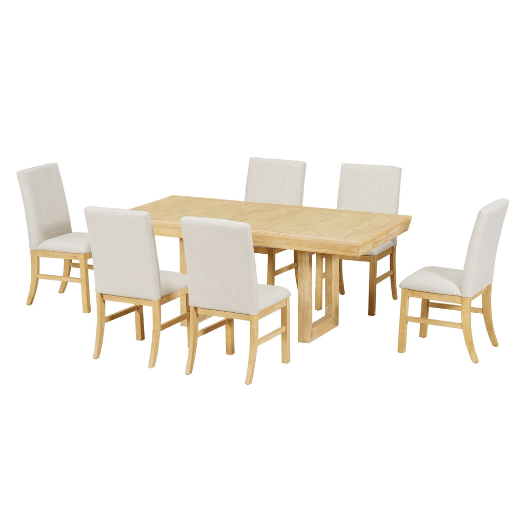 Harper & Bright Designs 7 Pieces Retro Dining Set for 6, Wood Rectangular Table with Designed Trestle Base and 6 Upholstered Chairs for Dining Room and Kitchen, Grey