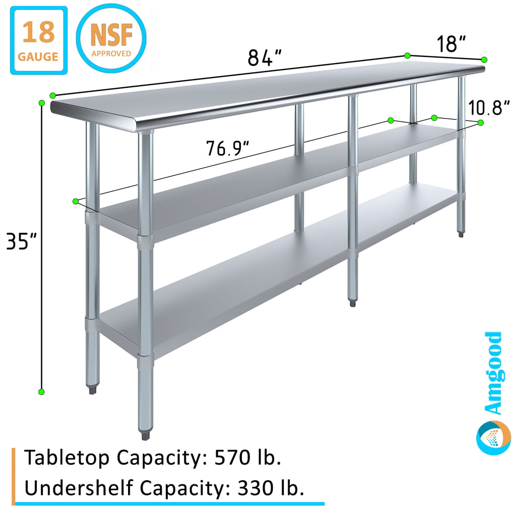 AmGood 60 Long x 30 Deep Stainless Steel Work Table with 2 Shelves and wheels | Commercial & Residential NSF Utility Table | Metal Food Prep Station
