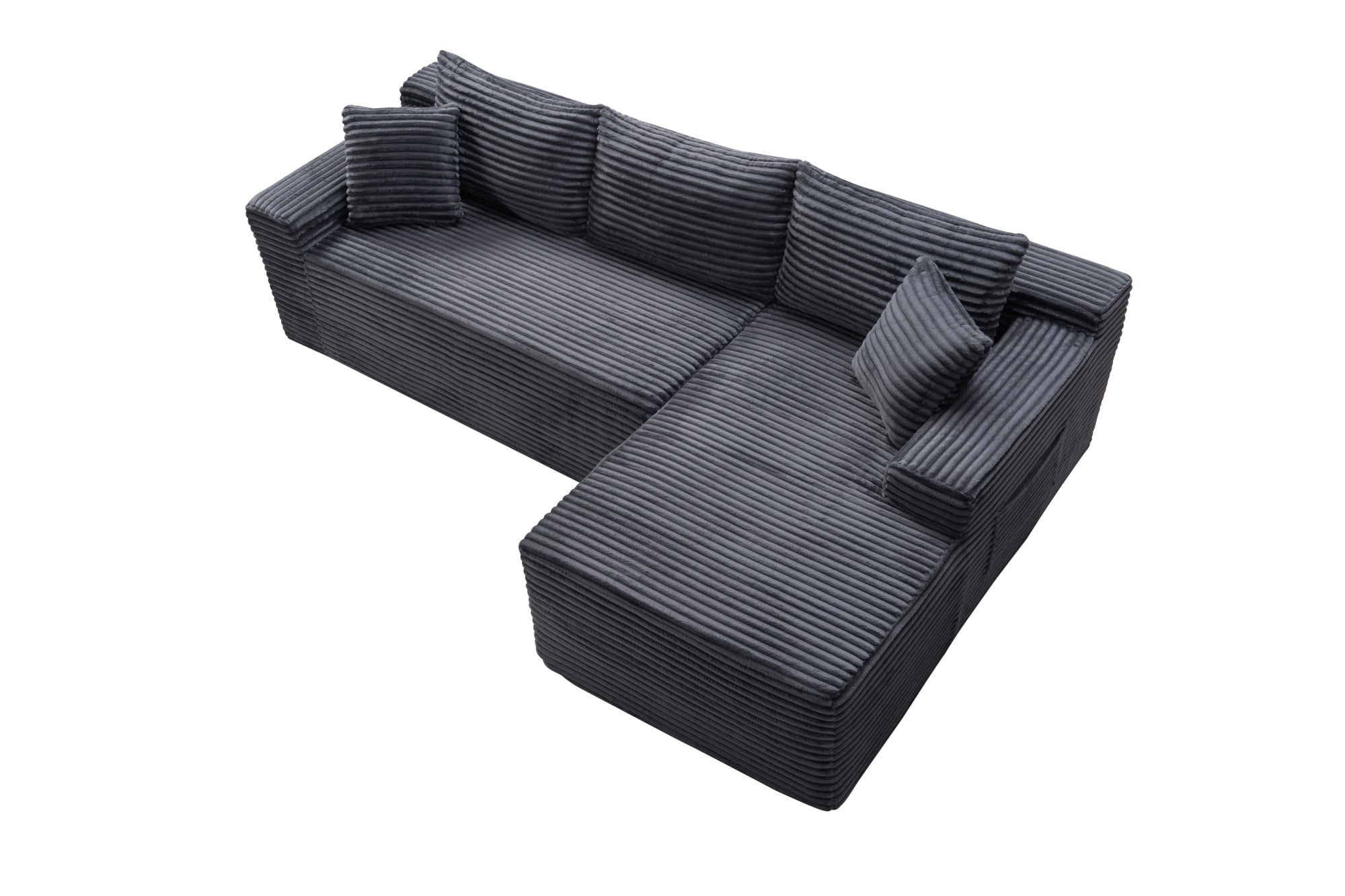 LLappuil 108 Sectional Sofa, Modular Sectional Couch with Left Chaise, Deep Seat Corduroy Cloud Sofa for Living Room Black