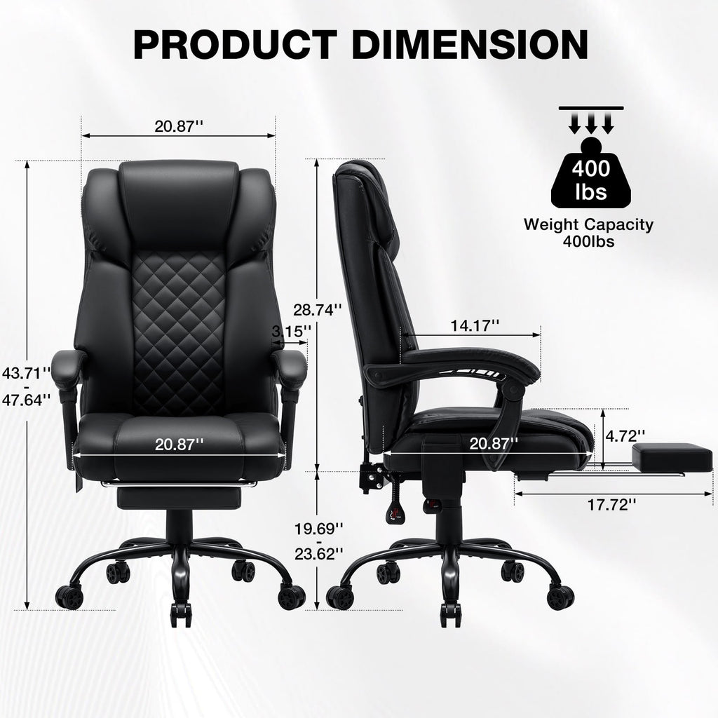 Hoffree Massage Office Chair 400LBS Executive Office Chair Massage and Footrest Big and Tall Office Chair with Heated Lumbar Support, Ergonomic Computer Desk Chair Reclining High Back Leather Office