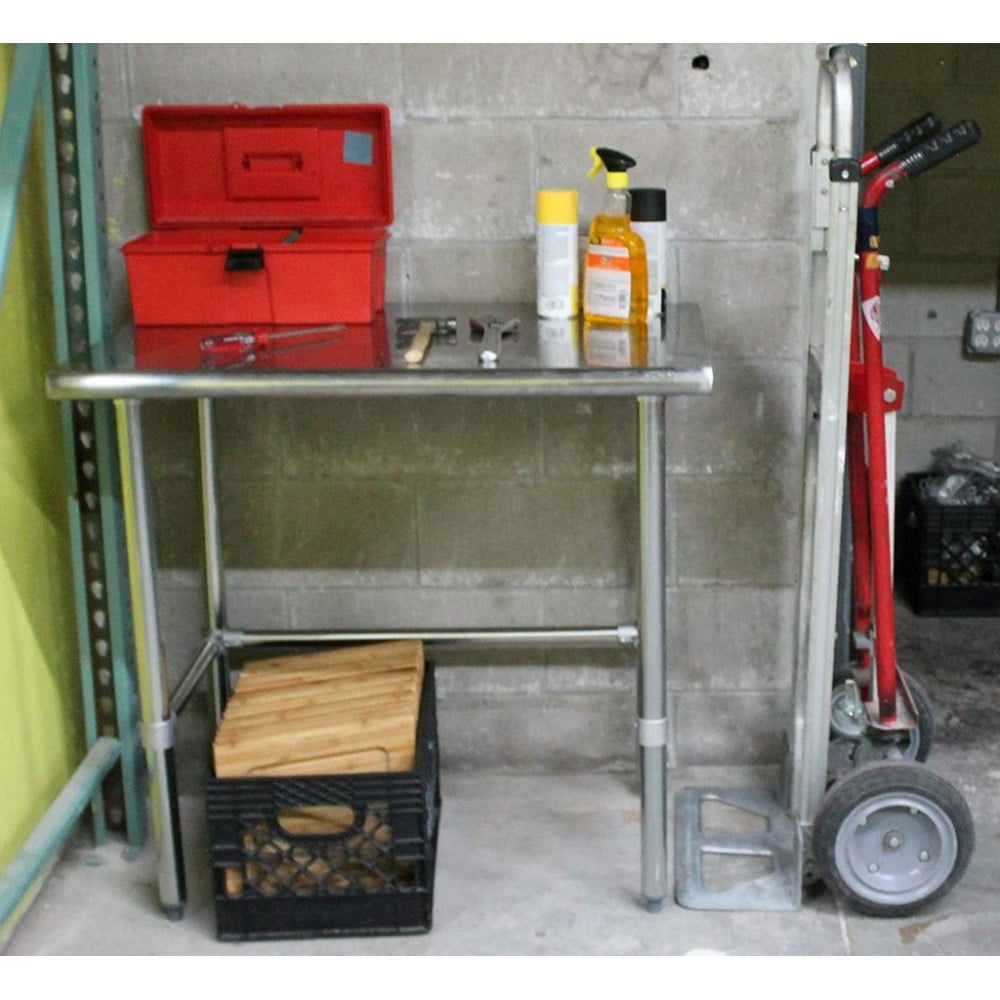 AmGood 84 Long x 24 Deep Stainless Steel Work Table Open Base | Work Station | Metal Work Bench