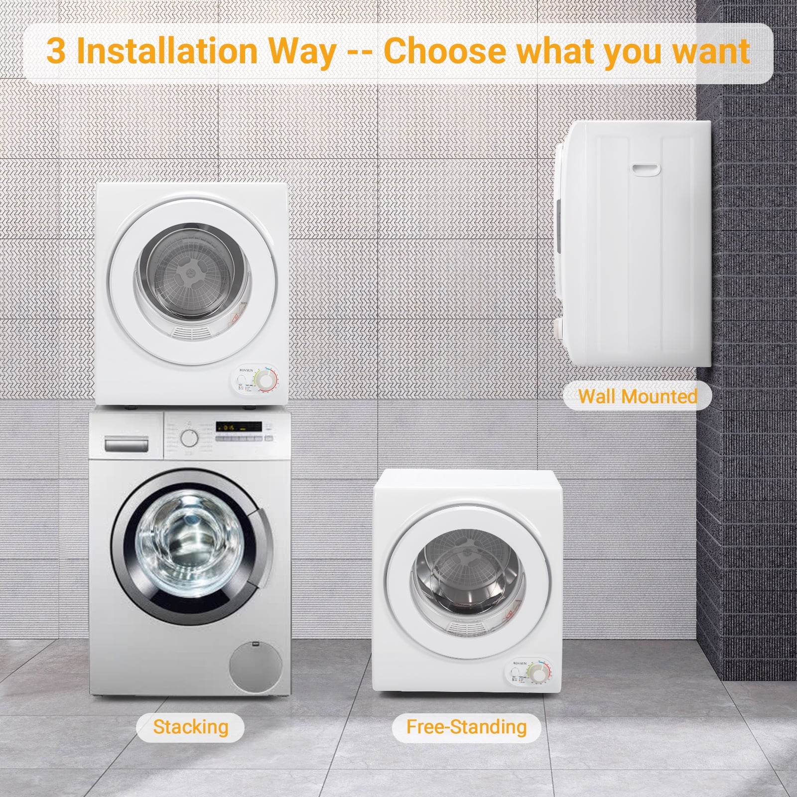 RovSun 110V White Stainless Steel Electric Tumble Dryer