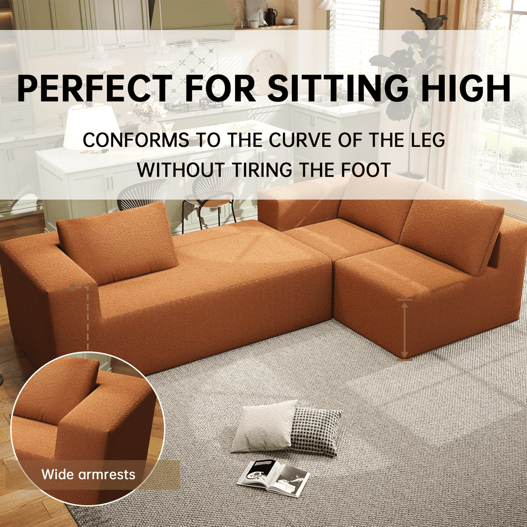 YVDNHP Modular Cloud Sofa - No Assembly Required, 107.8 Oversized L-Shaped Sectional with Chaise, Flannel Fabric Deep Seating Couch for Living Room