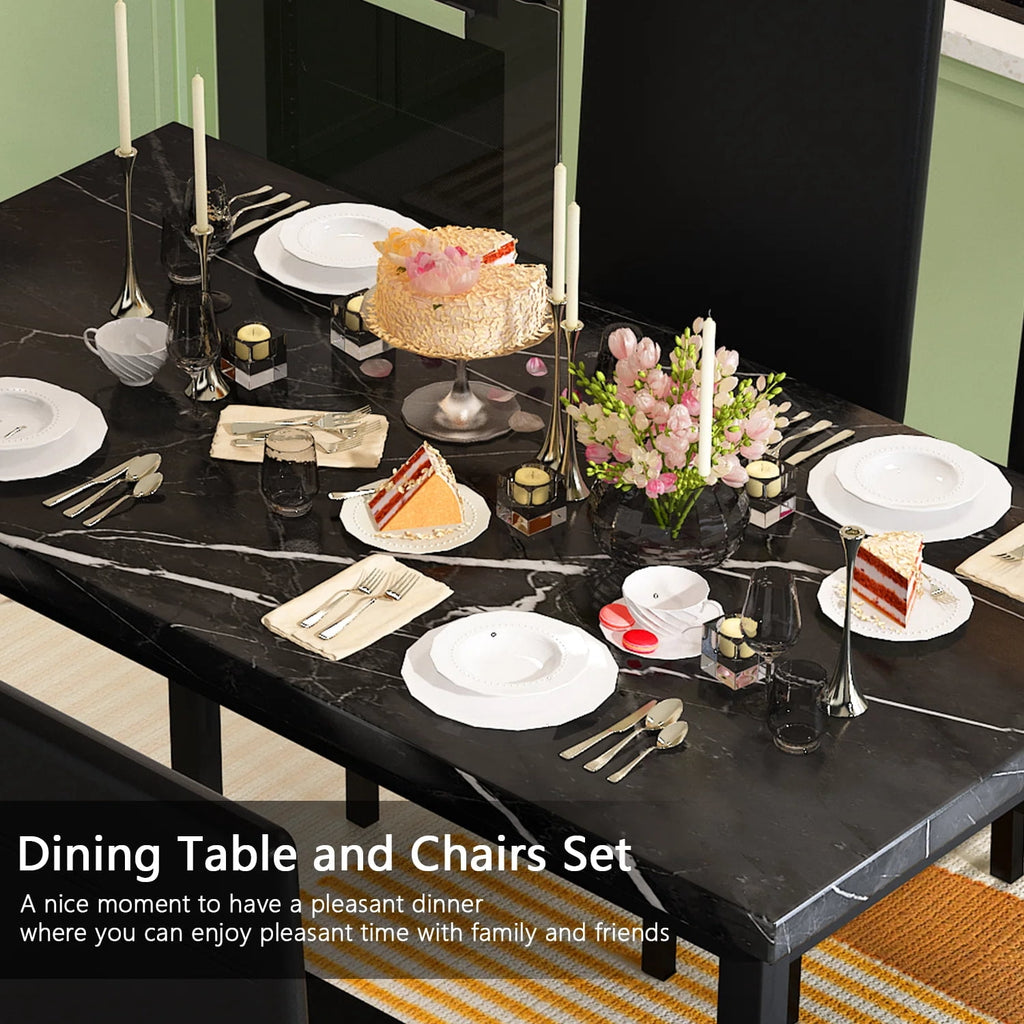 SYNGAR 5 Piece Dining Set, Modern Dining Table and Chairs Set for 4, Kitchen Dining Table Set with Faux Marble Tabletop & 4 Upholstered Chairs, for Small Space, Breakfast Nook, D9224