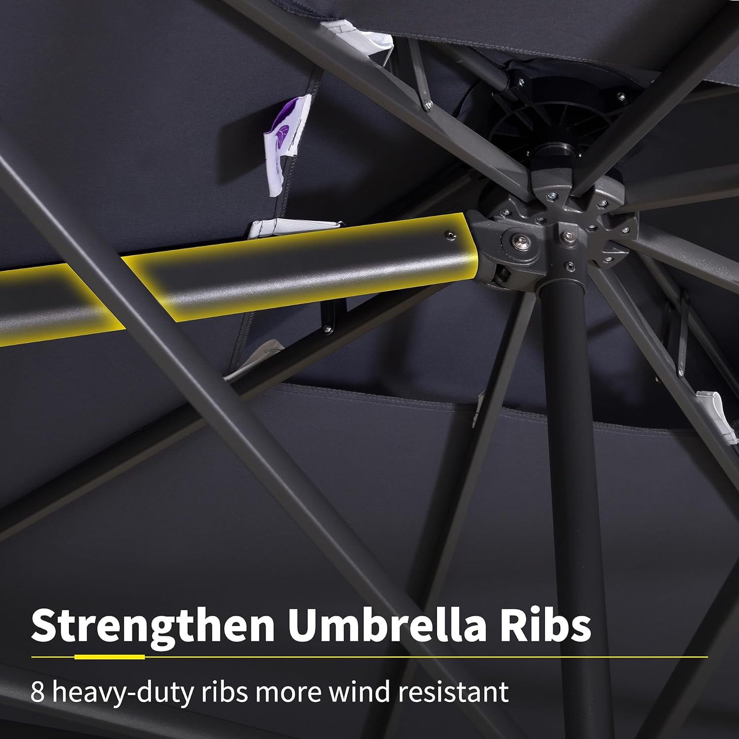 PURPLE LEAF Cantilever Umbrellas 12FT Square Large Patio Umbrella Offset Umbrella with 360°Rotation Tilting And Hanging Double Top, Grey