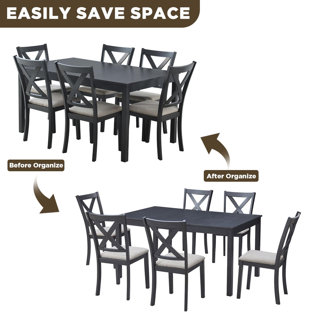 Merluxy 7-Piece Solid Wood Dining Table Set, 60 Farmhouse Dining Table with 6 Chairs, Dining Table Set for 6, Kitchen & Dining Room, Rustic Cream