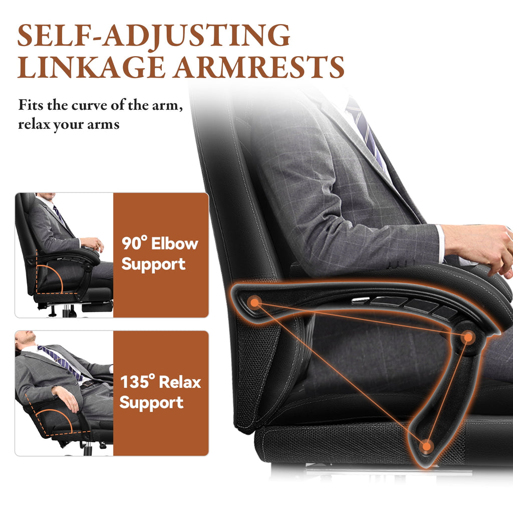 FASTES Executive Office Chair, Ergonomic Desk Chair with Adjustable Armrests, Computer Leather Chair Big and Tall Office Chair with Footrest and Lumbar Support, Brown