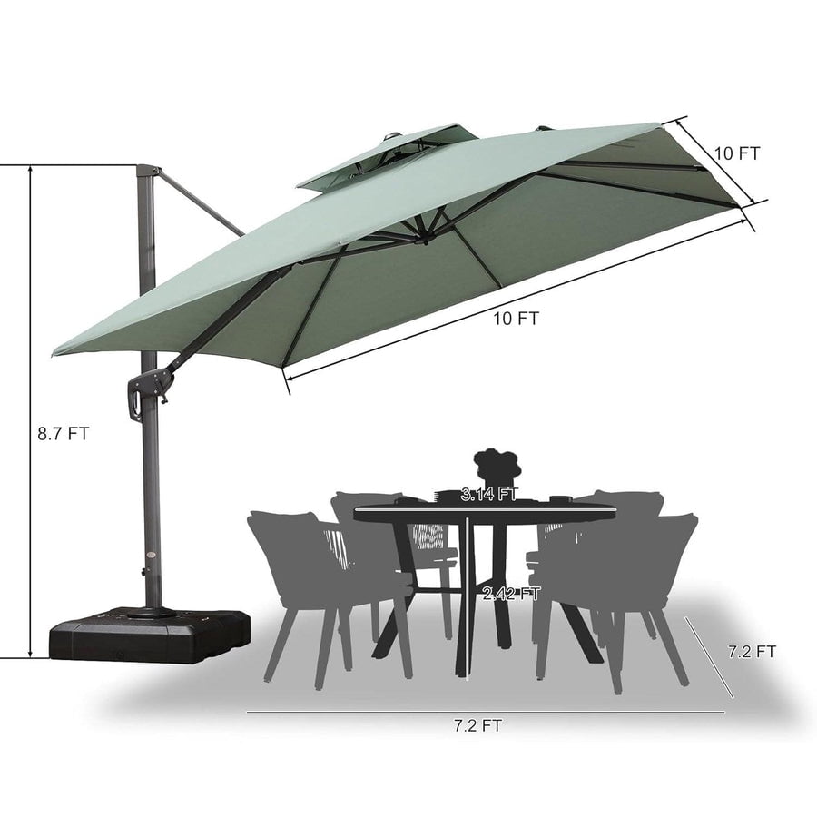 PURPLE LEAF Cantilever Umbrellas 12FT Square Large Patio Umbrella Offset Umbrella with 360°Rotation Tilting And Hanging Double Top, Grey