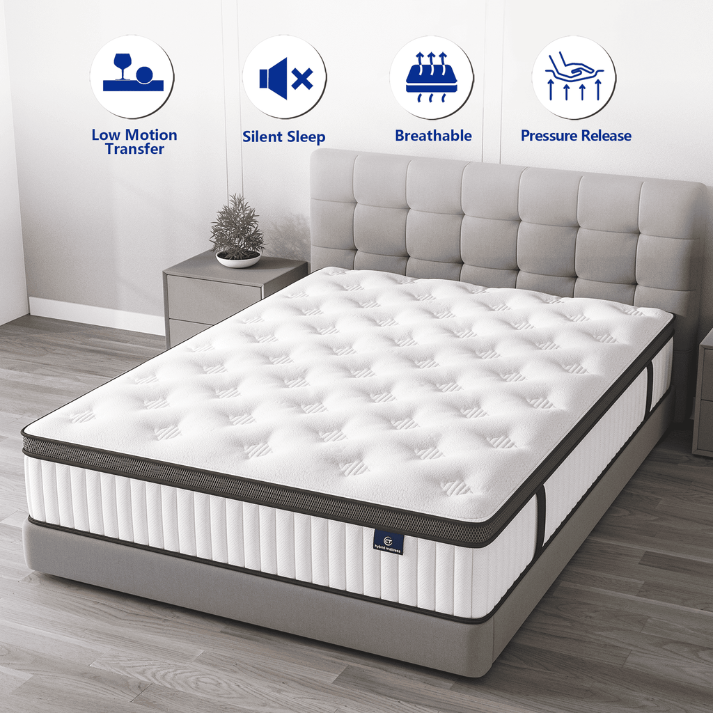 Madevos Queen Mattress in a Box, 10 inch Memory Foam individual Pocket Spring Hybrid Mattress - Medium Firm Support with Soft & Breathable