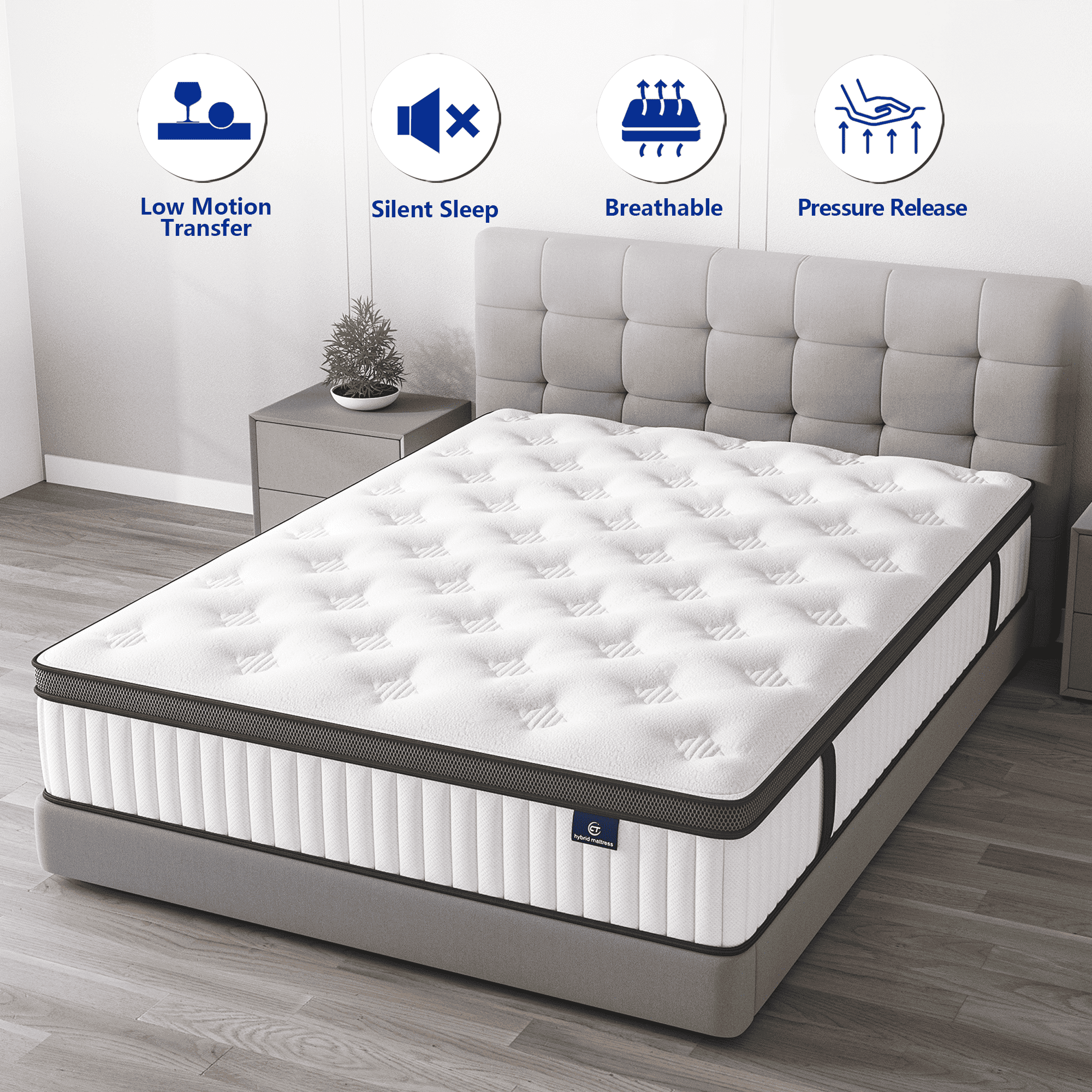 Madevos Queen Mattress in a Box, 10 inch Memory Foam individual Pocket Spring Hybrid Mattress - Medium Firm Support with Soft & Breathable