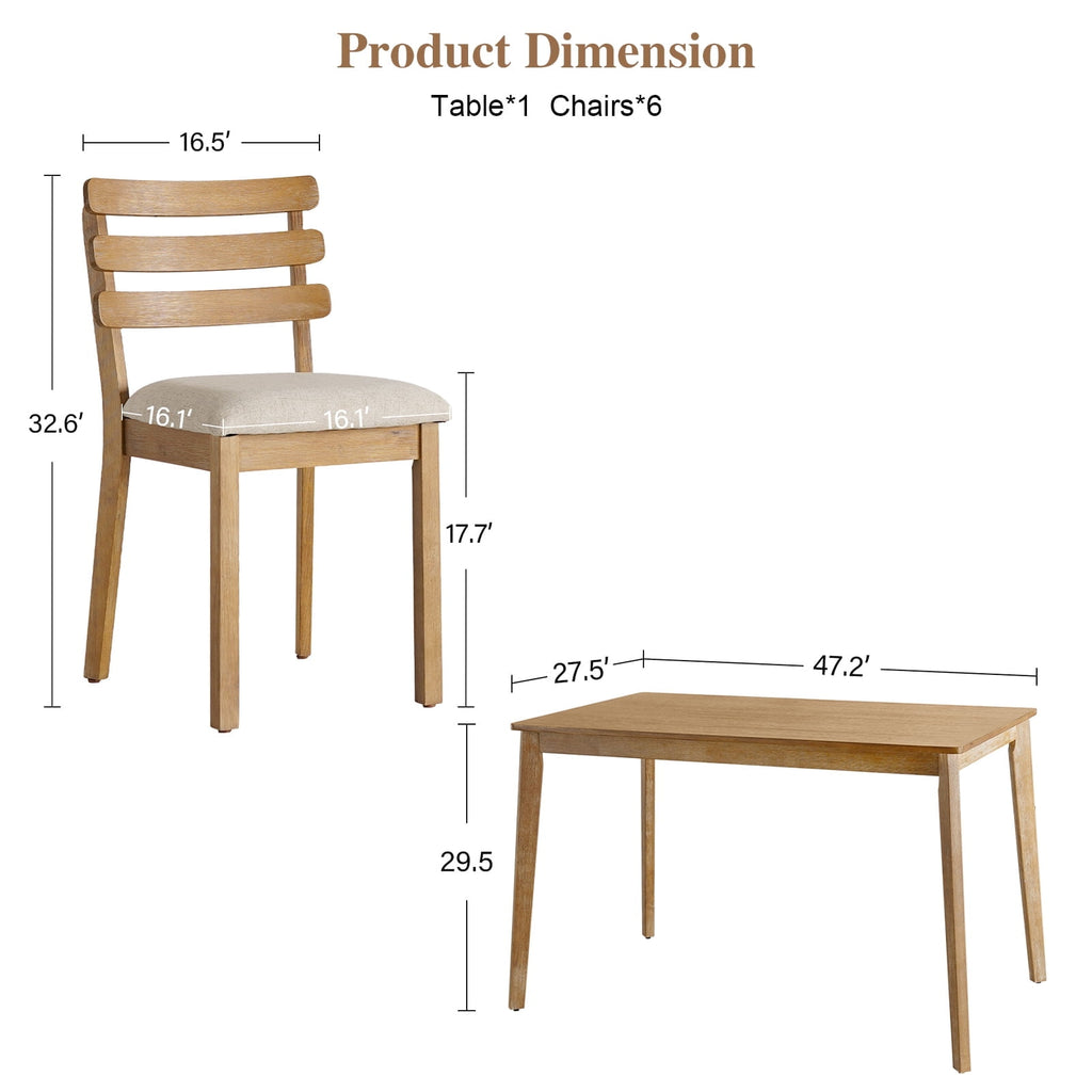 Kithkasa 47 Dining Table for 6 People,Wooden Farmhouse Kitchen Table for Kitchen, Living Room,Dining Room,Natural