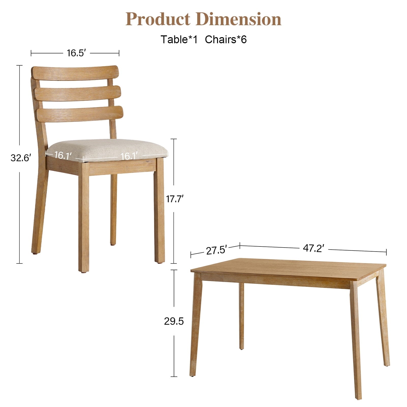 Kithkasa 47 Dining Table for 6 People,Wooden Farmhouse Kitchen Table for Kitchen, Living Room,Dining Room,Natural