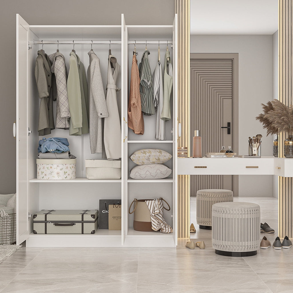 OxyLife 2 Door Wardrobe Armoire, White Closet Storage Organizer with Drawers and Shelves