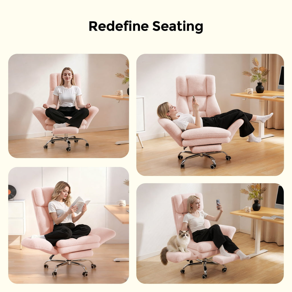 Patbrela Big and Tall Office Chair, Cloud Plush Swivel Desk Chair with 6-Level Adjustable Armrests, Home Ergonomic Executive Office Chair for Work, Gaming, Beige
