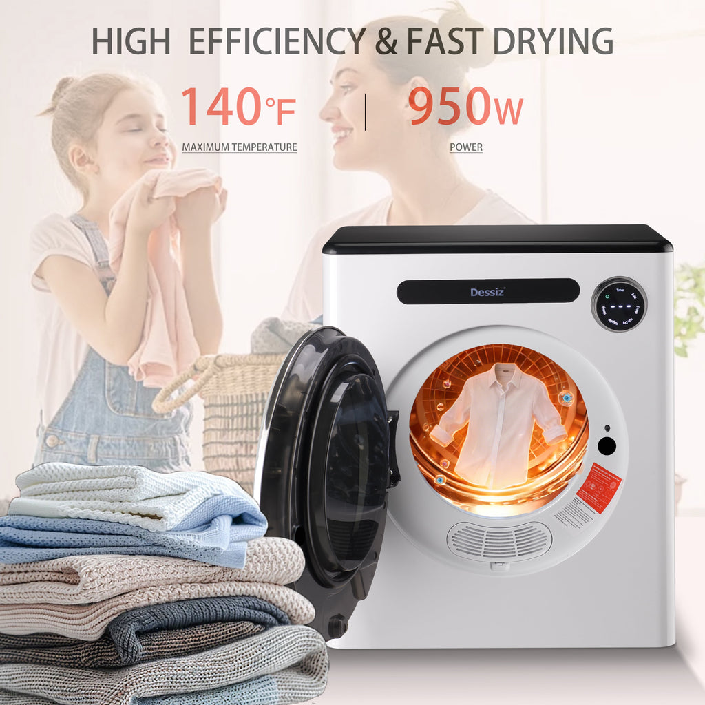 Dessiz 1.6 Cu.Ft.,11LBS Dryer 950W portable Clothes Dryer Machine with Stainless Steel Drum and Exhaust Hose,Compact Dryer for RVs, Apartments,Dorm Rooms- Quiet, Sturdy,Easy to Use and LED Display