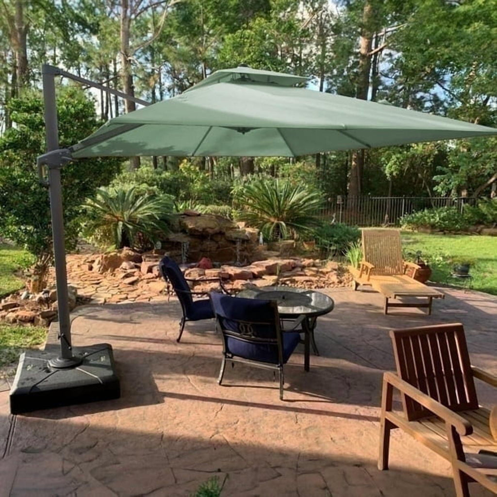 PURPLE LEAF Cantilever Umbrellas 12FT Square Large Patio Umbrella Offset Umbrella with 360°Rotation Tilting And Hanging Double Top, Grey