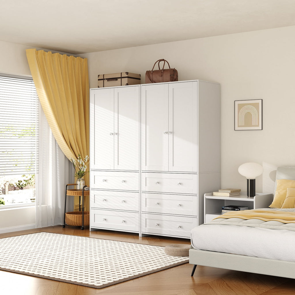 Richya Wooden Freestanding Wardrobe Closet Cabinet with 3 Drawers,Modern Wood Closet Storage Cabinet for Bedroom
