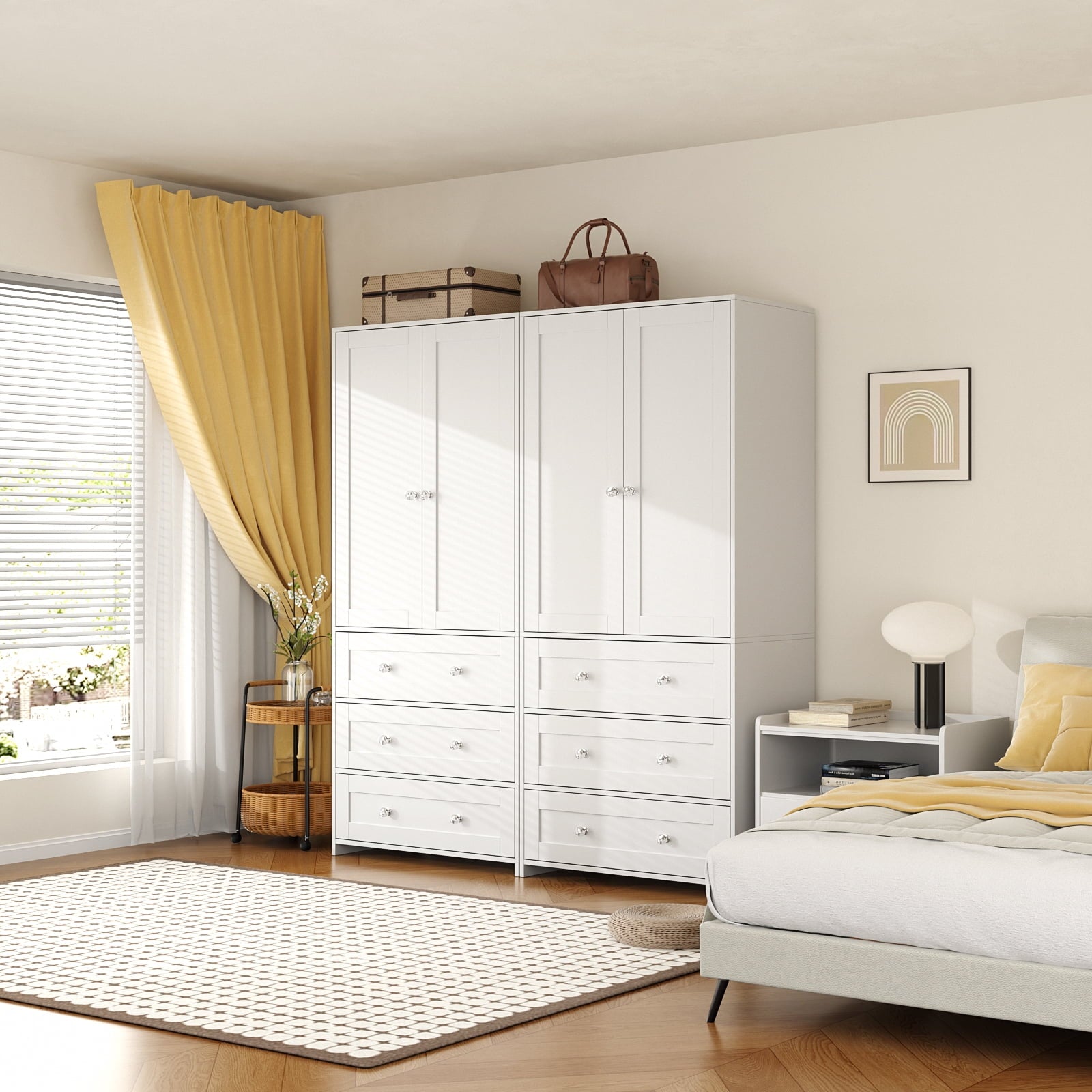 Richya Wooden Freestanding Wardrobe Closet Cabinet with 3 Drawers,Modern Wood Closet Storage Cabinet for Bedroom