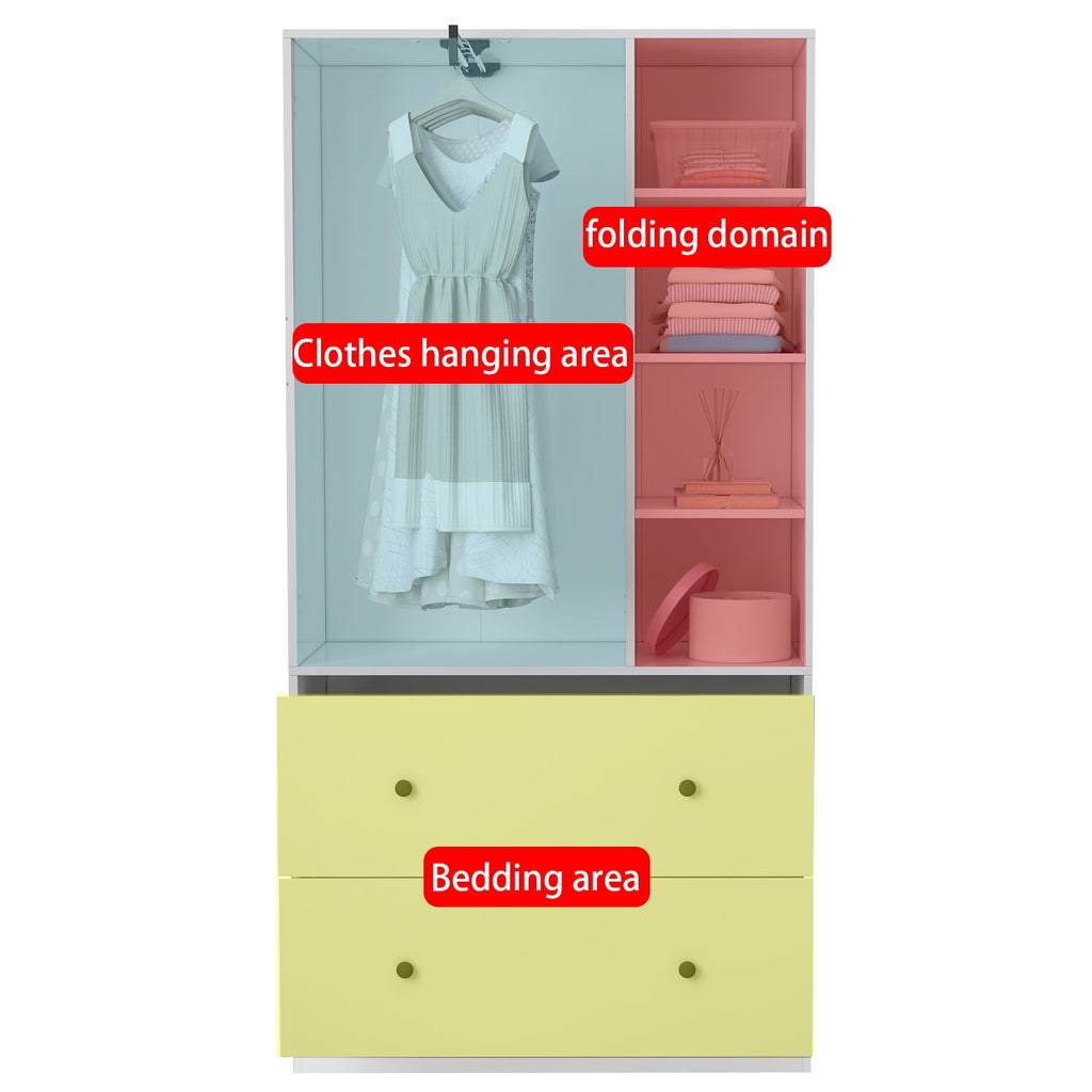 OxyLife 2 Door Wardrobe Armoire, White Closet Storage Organizer with Drawers and Shelves