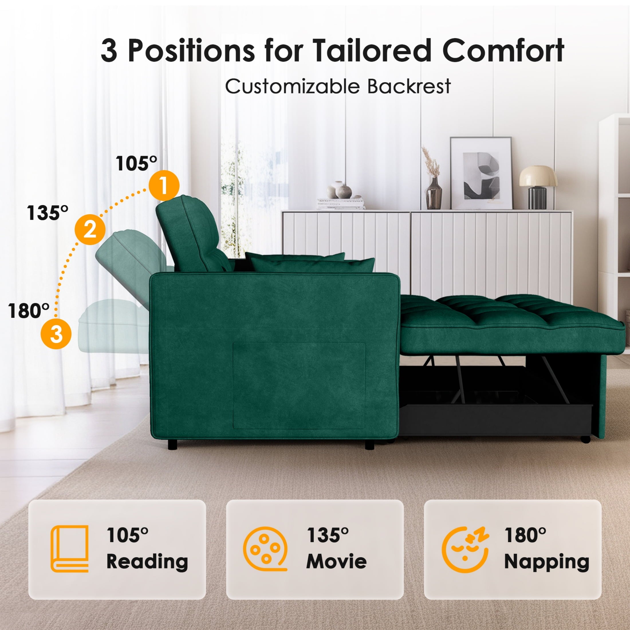 Anpport 3-in-1 Convertible Sleeper Sofa Bed, Pull-Out Loveseat Couch with Adjustable Back for Small Spaces, Velvet Fabric, 55, Dark Gray