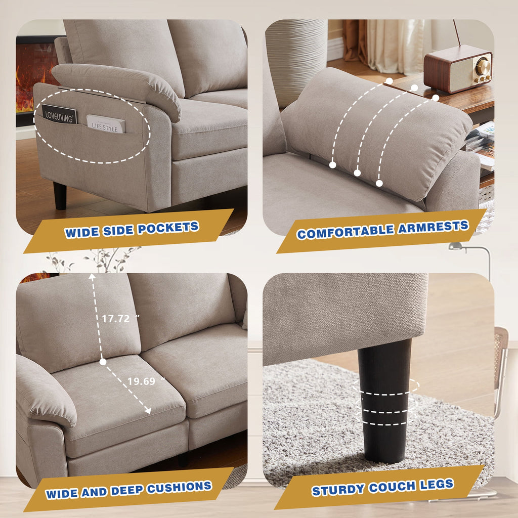 Jarenie 80 Convertible Sectional Sofa, Small L Shaped 3 Seat Couch with Reversible Storage Chaise, Modern Polyester Fabric Sofa Couches for Living Room, Apartment and Small Space, Beige