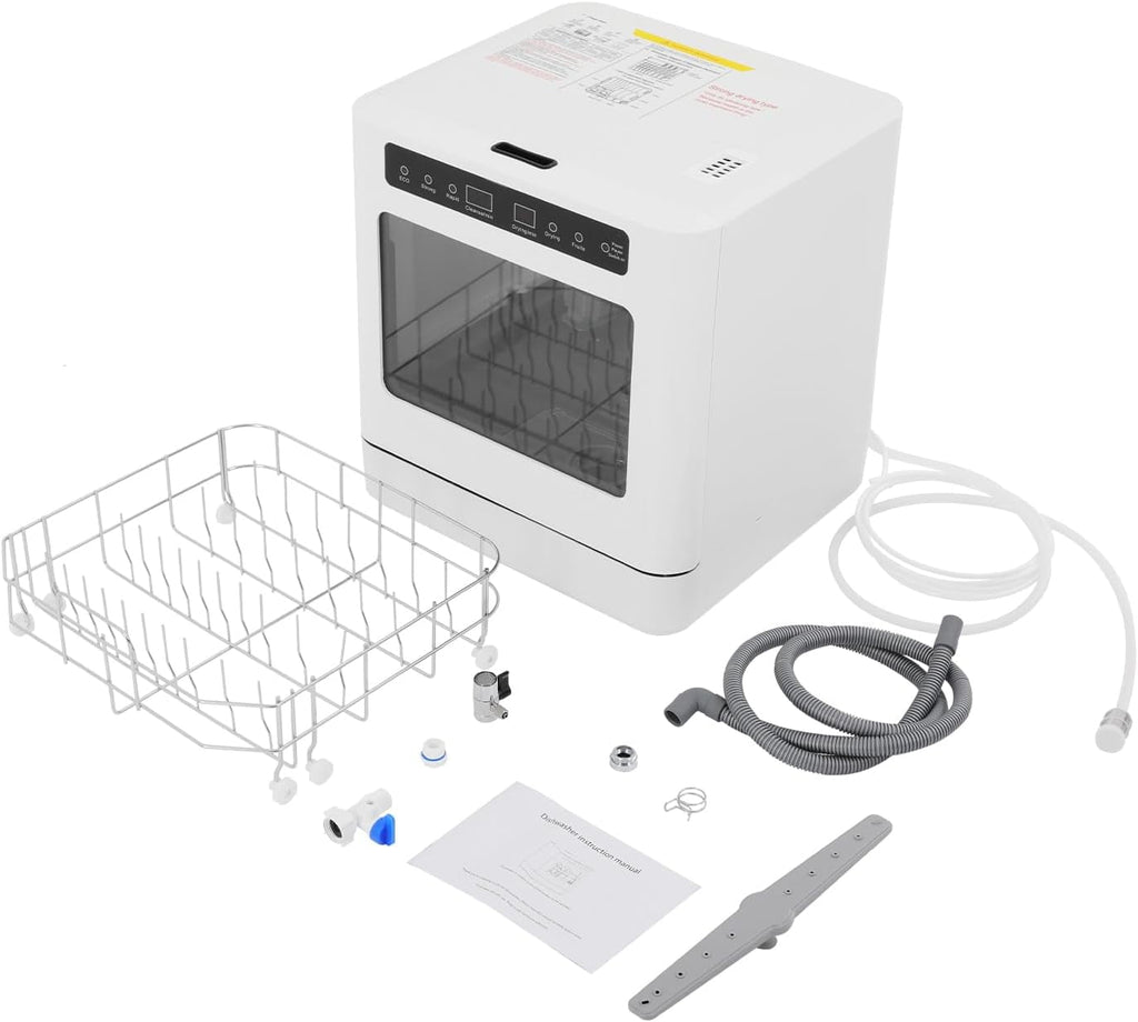 FOGGBET Countertop Dishwasher 800W White Compact Dishwashers with 4 Washing Programs, 360-Degree Spraying Wash Kitchen Mini Dishwasher with Air-Dry Function White