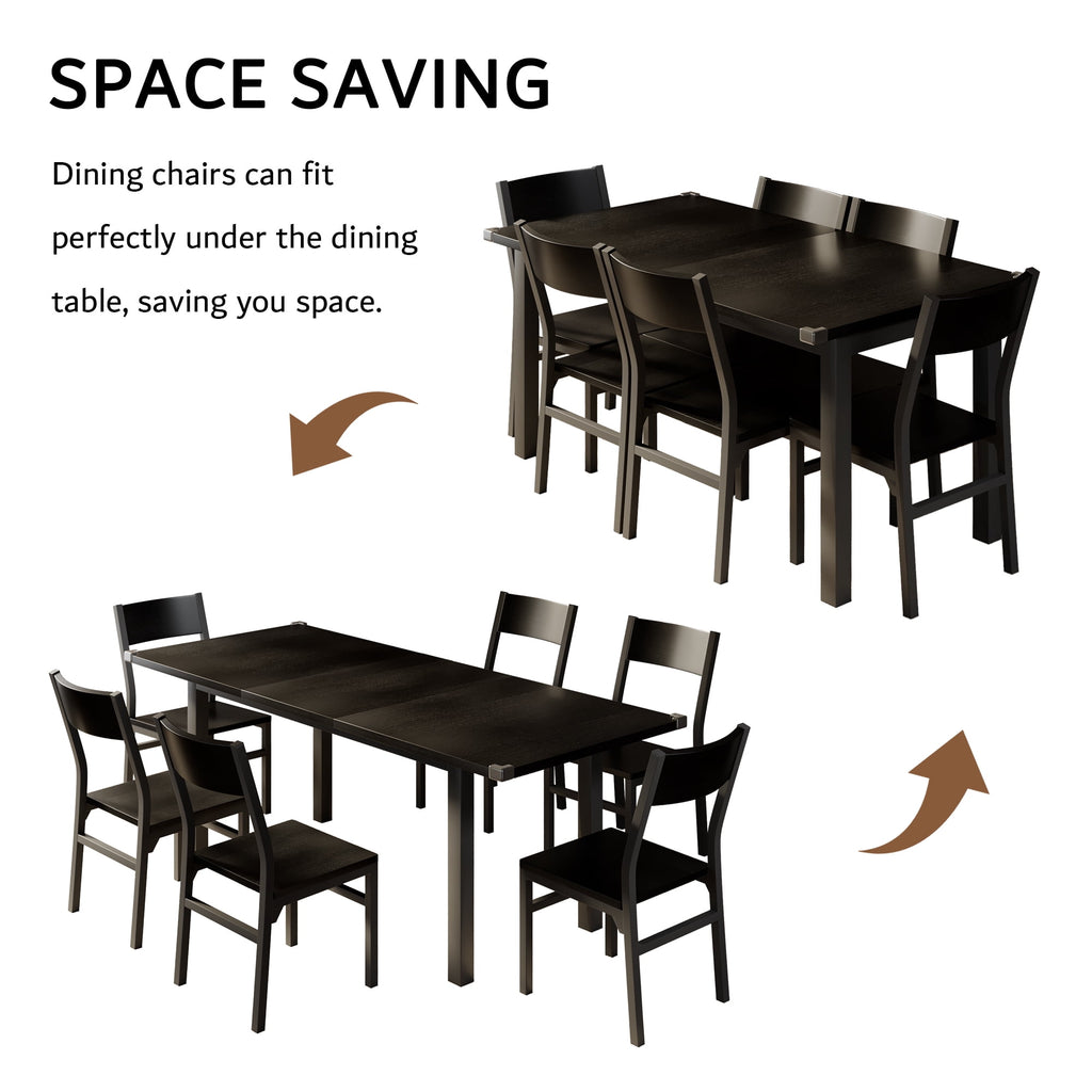 Virans 7-Piece Dining Table & Chairs Set for 4-6, 63 Extendable Kitchen Table with 6 Chairs, Dining Room Table with Metal Frame & MDF Board, Perfect for Small Space, Easy Assembly,Espresso