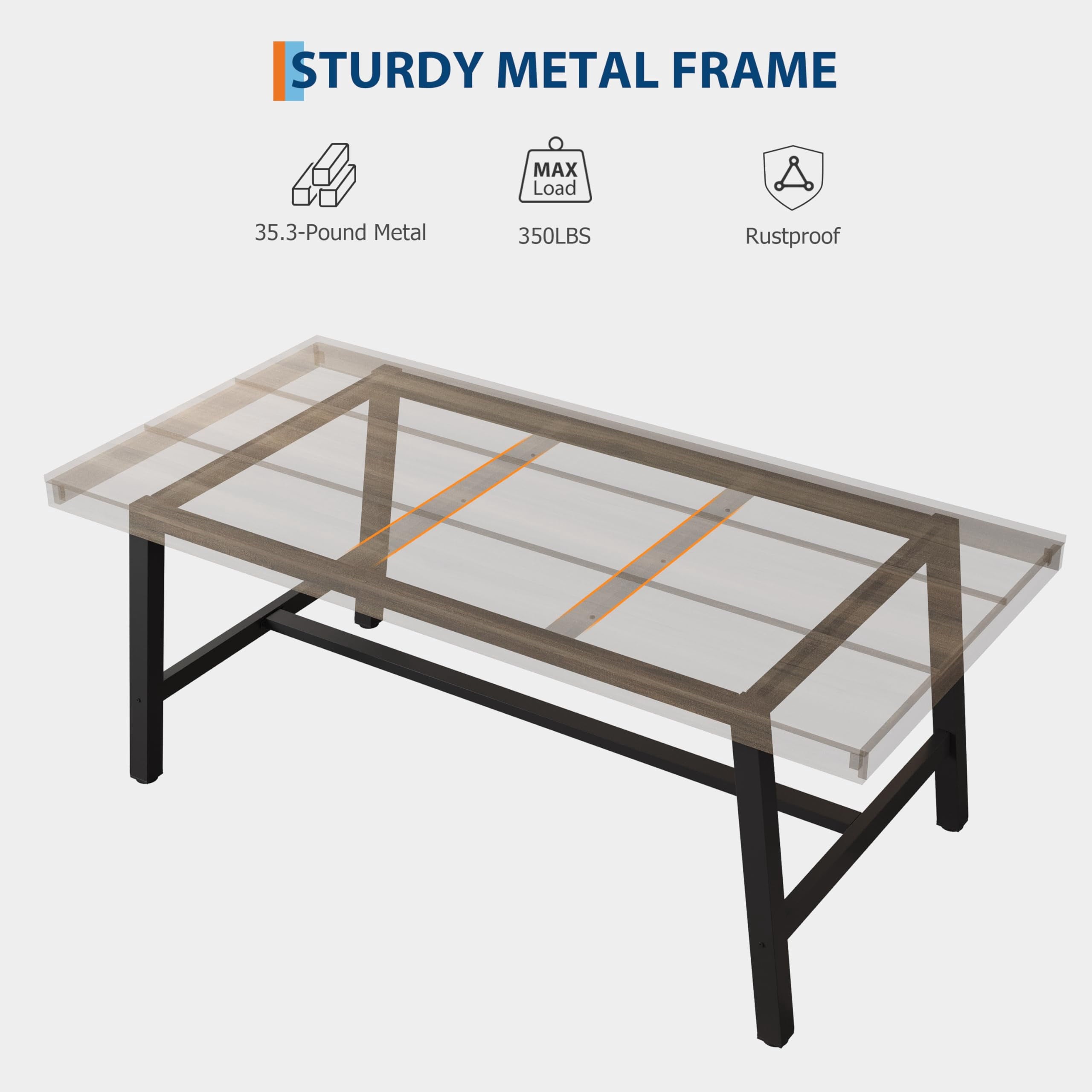 70.87 Inch Long Large Rectangle Dining Table for 6-8 People, Modern Kitchen Dining Room Table with Rustic Wooden Tabletop & Strong Metal frame(Only Gray Walnut Table)