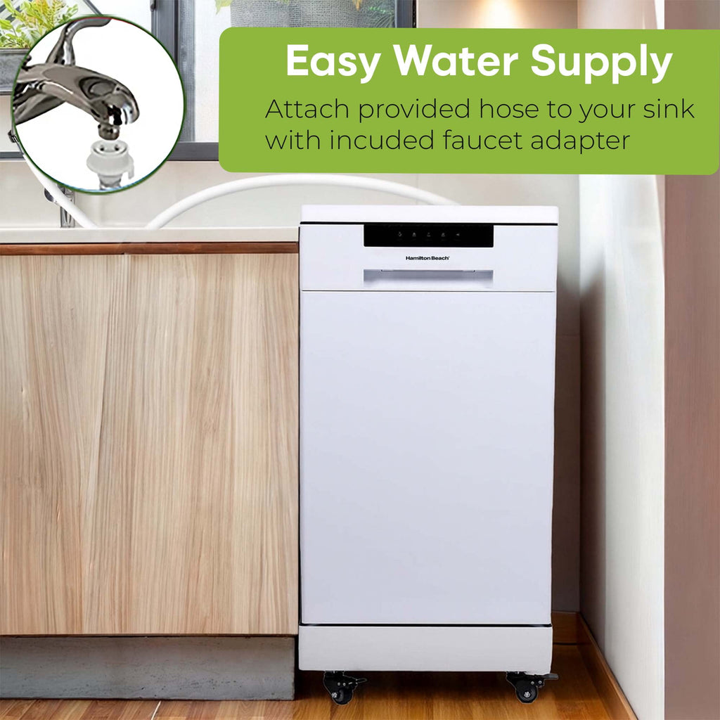 Hamilton Beach 18-Inch Portable Dishwasher with 8 Place Settings and 6 Wash Cycles, Stainless Steel Interior