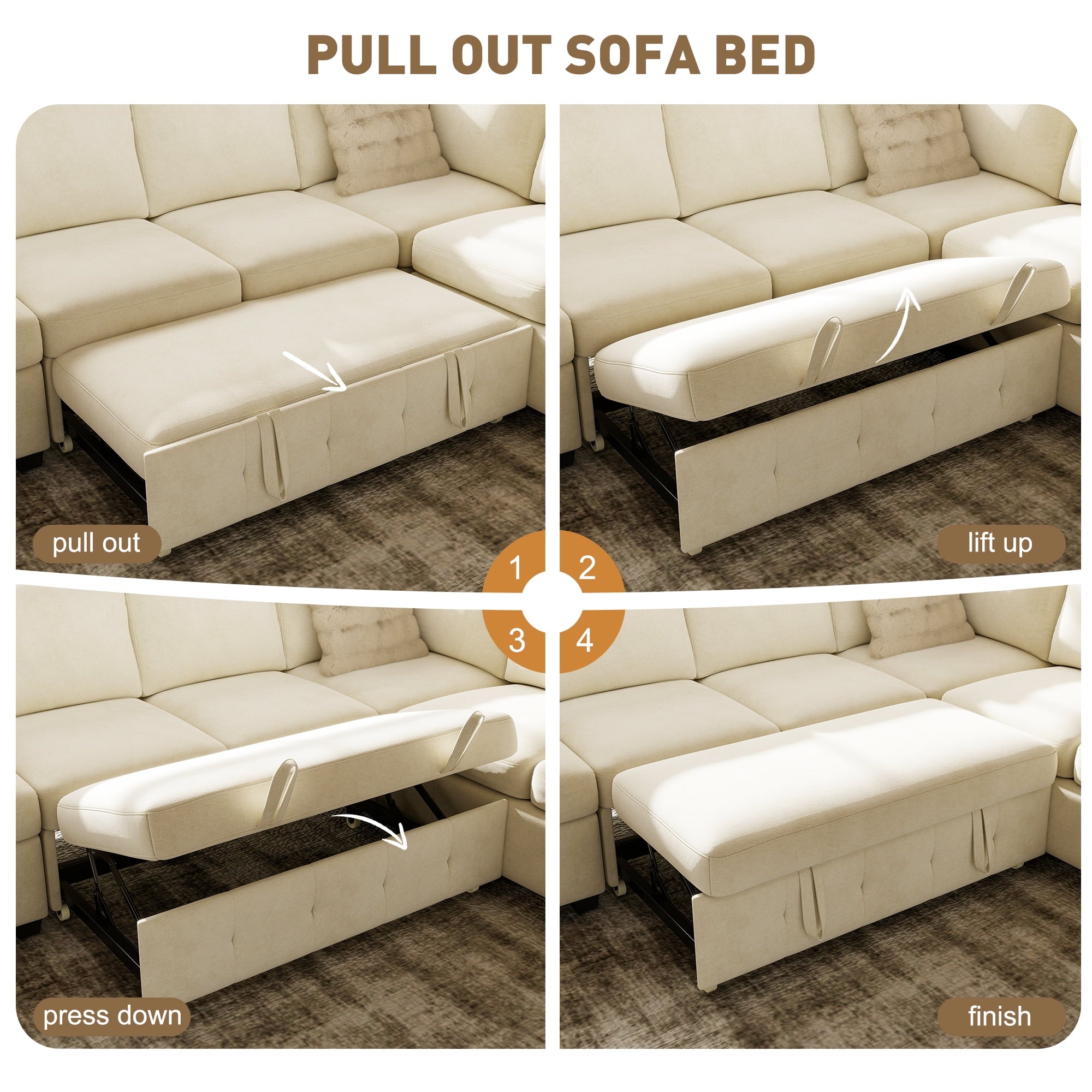 BedLuxury 83 Sectional Sleeper Sofa With Pull Out Bed, Storage Seat & USB Charging, L Shape Modern Couch for Living Room, Corduroy Gray