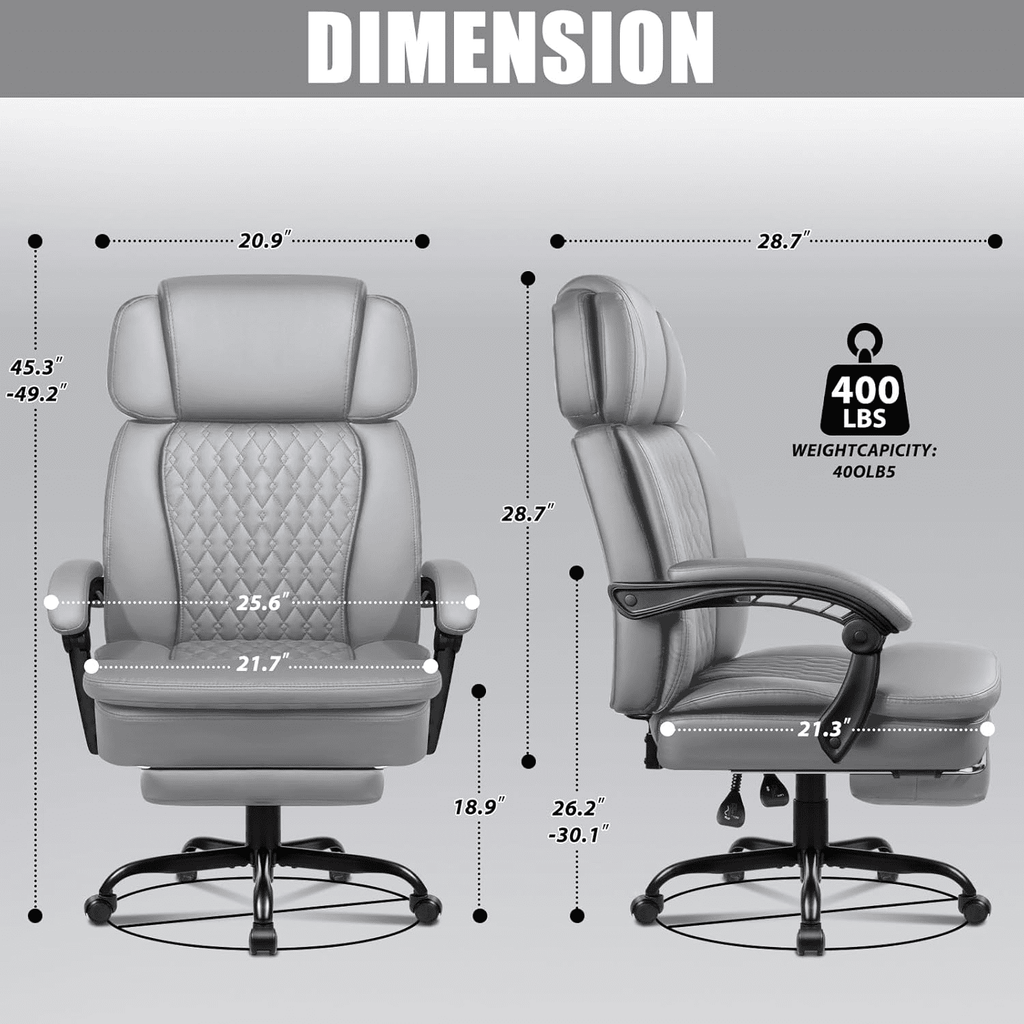BOSSIN 400lbs Executive Office Chair with Foot Rest, Ergonomic Heavy Duty Big and Tall Desk Chair with Adjustable Headrest, High Back PU Leather Comfy Computer Chair