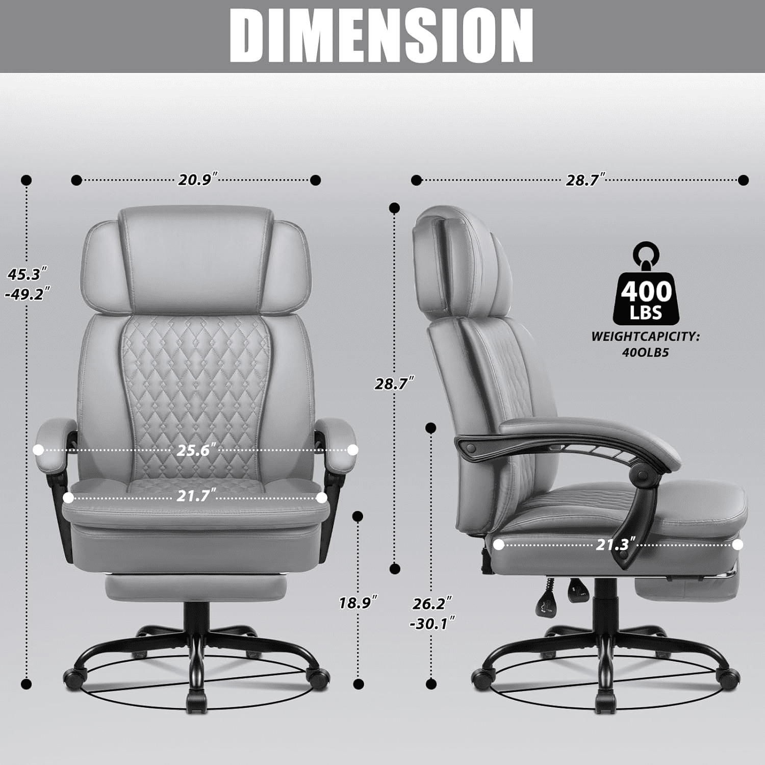 BOSSIN 400lbs Executive Office Chair with Foot Rest, Ergonomic Heavy Duty Big and Tall Desk Chair with Adjustable Headrest, High Back PU Leather Comfy Computer Chair