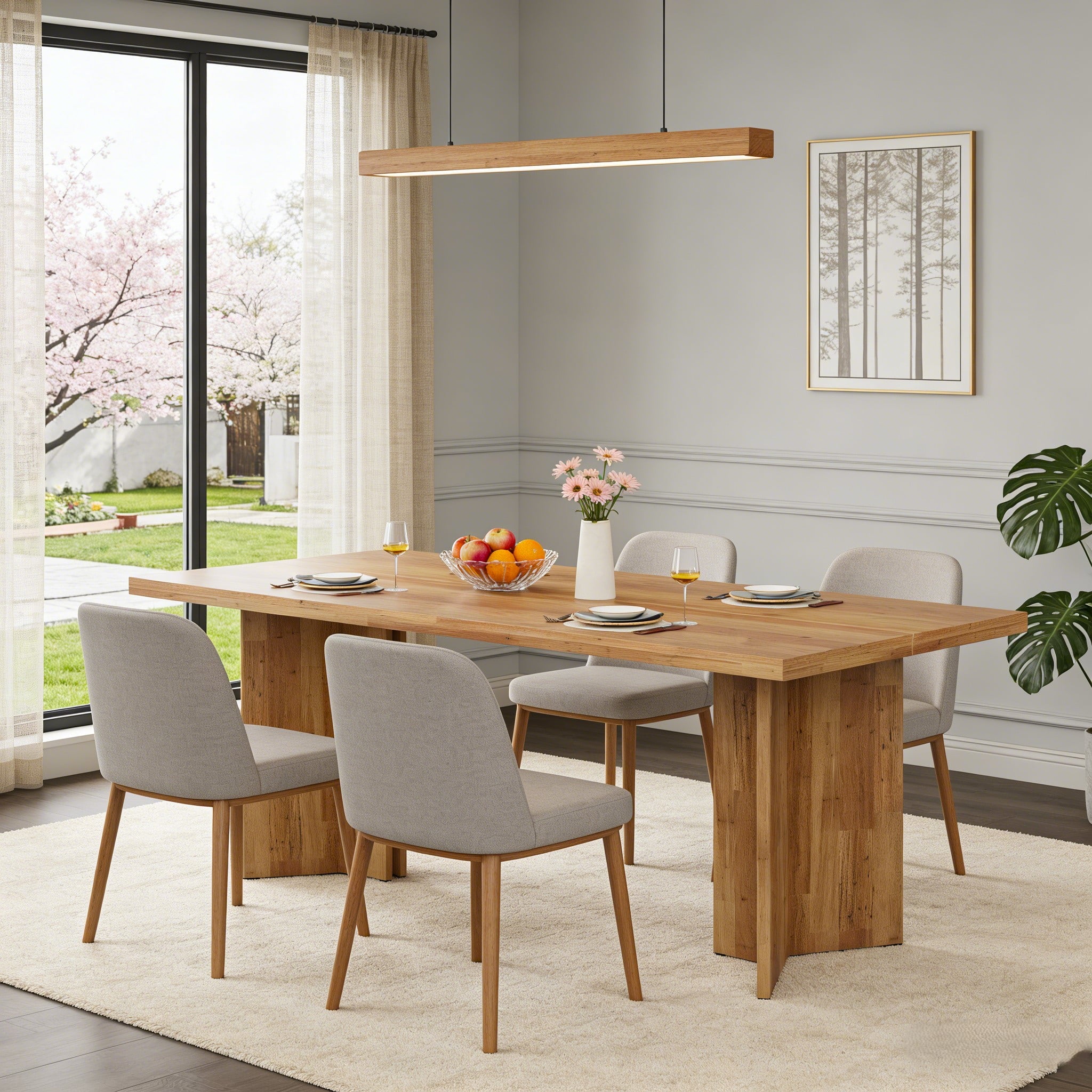 Fnova 63 Rectangular Modern Dining Table, Wooden Modern Kitchen Table for 6 People for Dining Room, Warm Brown (Chairs Not Included)