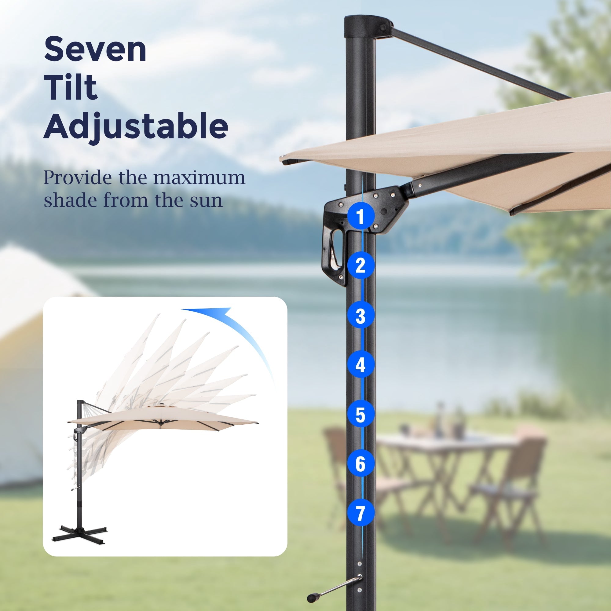 Alpha Joy 12x9ft Outdoor Patio Umbrella Large Rectangle Offset Cantilever Double Umbrella with 360°Rotation, Beige