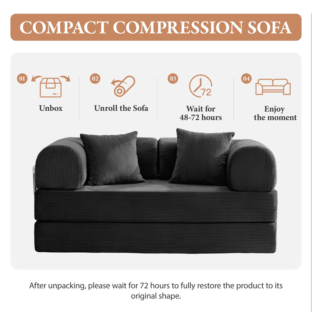 COOLHUT 63 W Combination Sofa, High Rebound Density Foam Sofa Couch, Two Forms Floor Couch Three Seats Sofa Bed for Living Room, Bedroom, Green