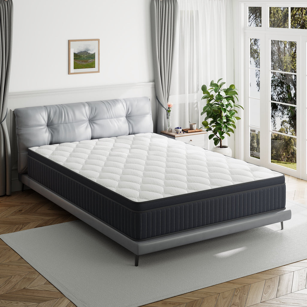 Babo Care 12 Inch Queen Mattress, Euro Top Hybrid Mattress, Medium Feel, Pocket Coils, Motion Isolation