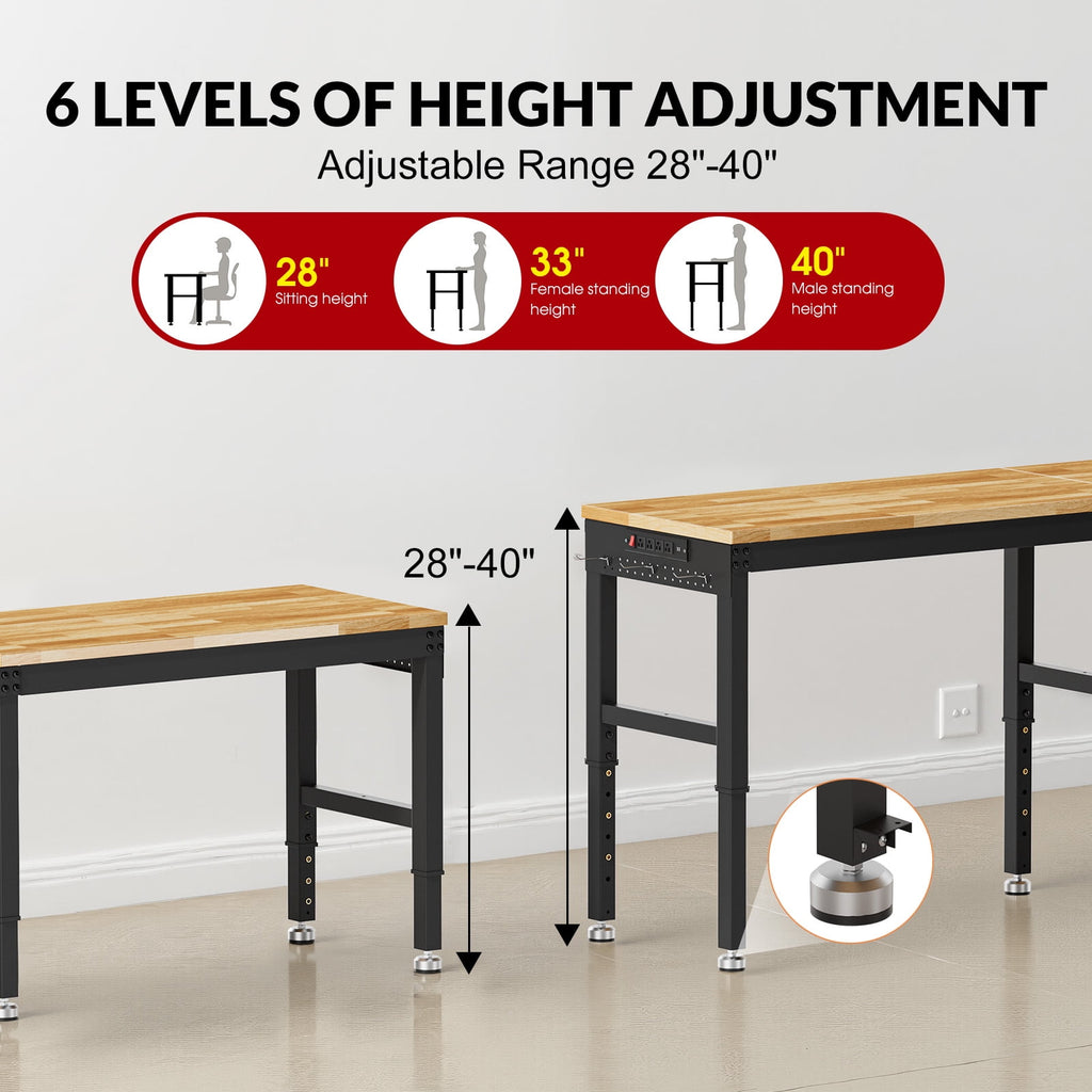 MUWOOD 96-inch Adjustable Height Workbench with Adjustable Height, Wood Worktop, 5000 LBS Load Capacity for Garage, Workshop