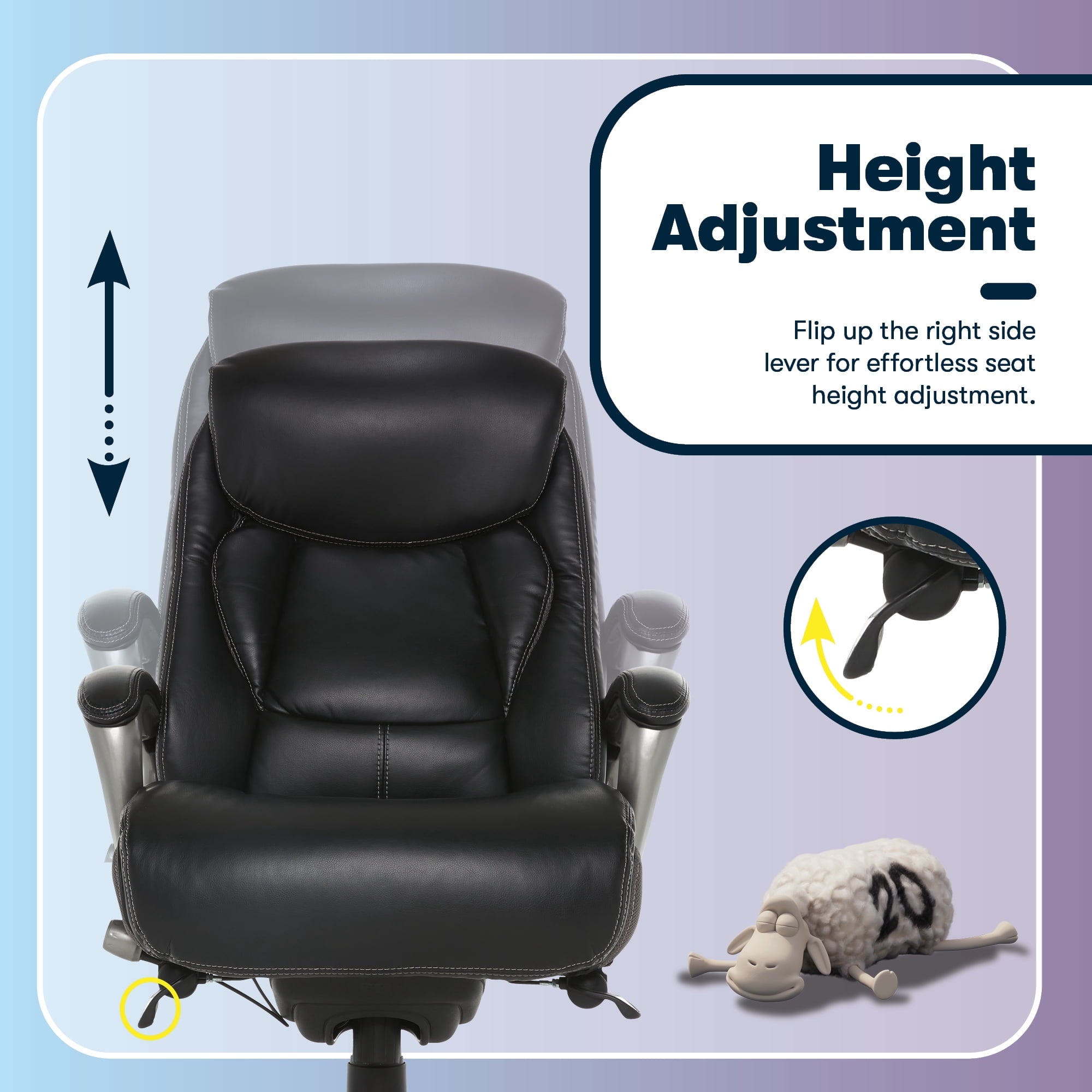 Serta Lautner Executive Home Office Desk Chair, Ergonomic High-Back with Adjustable Lumbar and Body Pillows, SmartLayers and ComfortCoils Technology, Mesh and Bonded Leather, Black and Gray