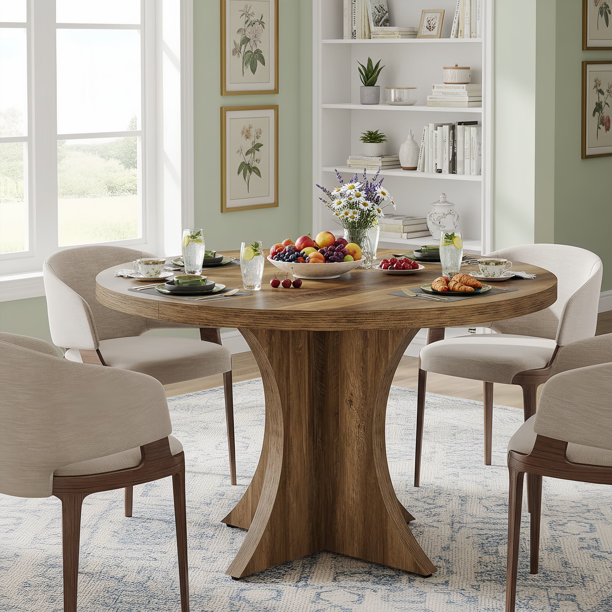 Modern Faux Marble Dining Table, 63 Rectangular 4-6 Seater Wood Table with Sturdy Base, Kitchen Living Room Dinner Table
