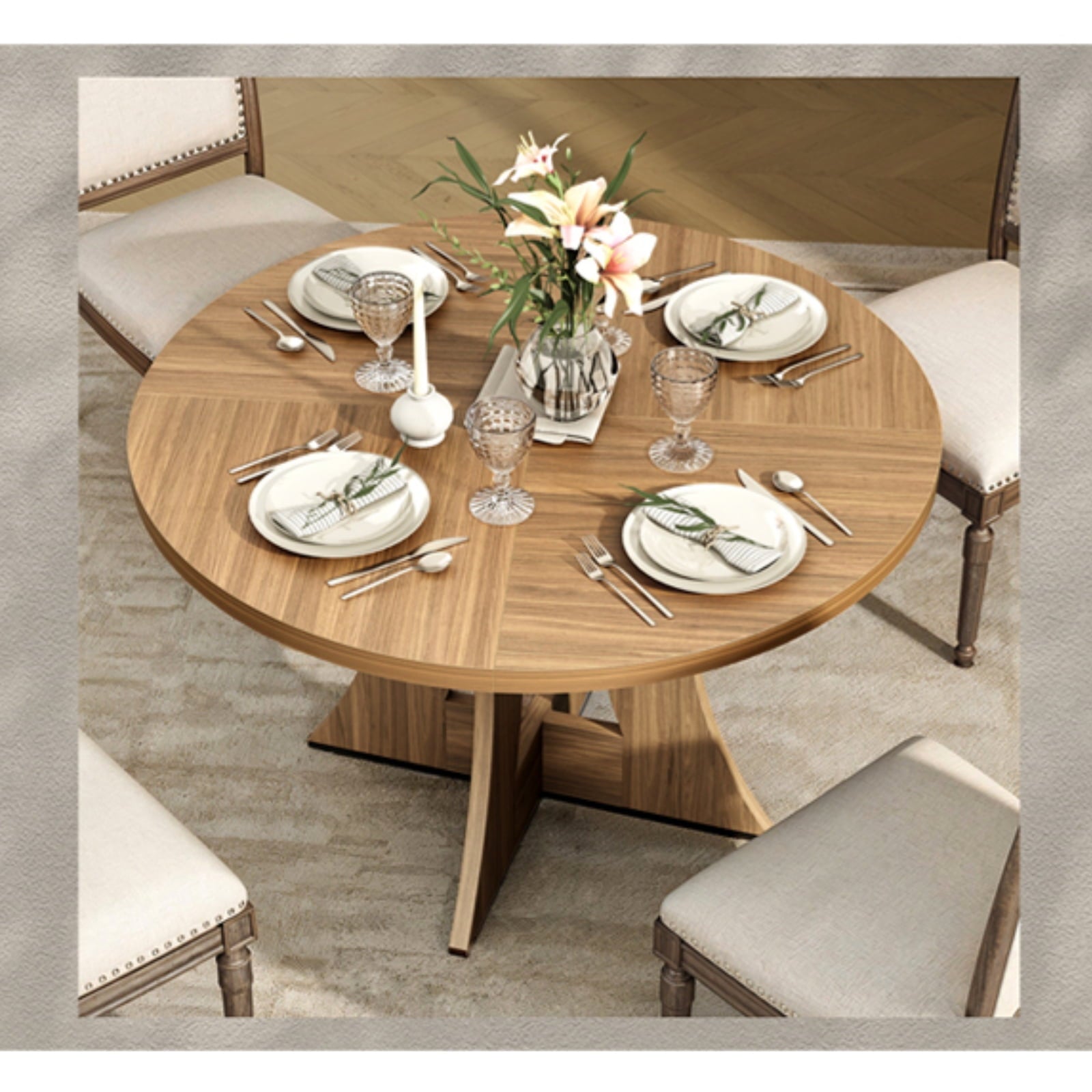 MARNUR Round Dining Table for 4 Persons 47 Kitchen Table for Dining Room Kitchen, Walnut (Only Table)