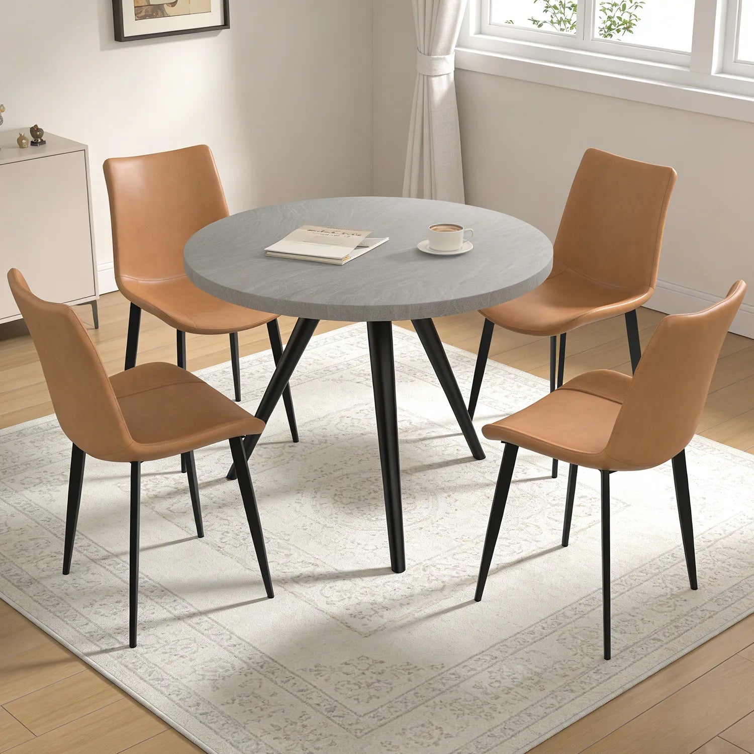 34.8 Round Dining Table for 4 People, Modern Circle Kitchen Table with Metal Legs for Kitchen, Dining Room, Apartment,Gray