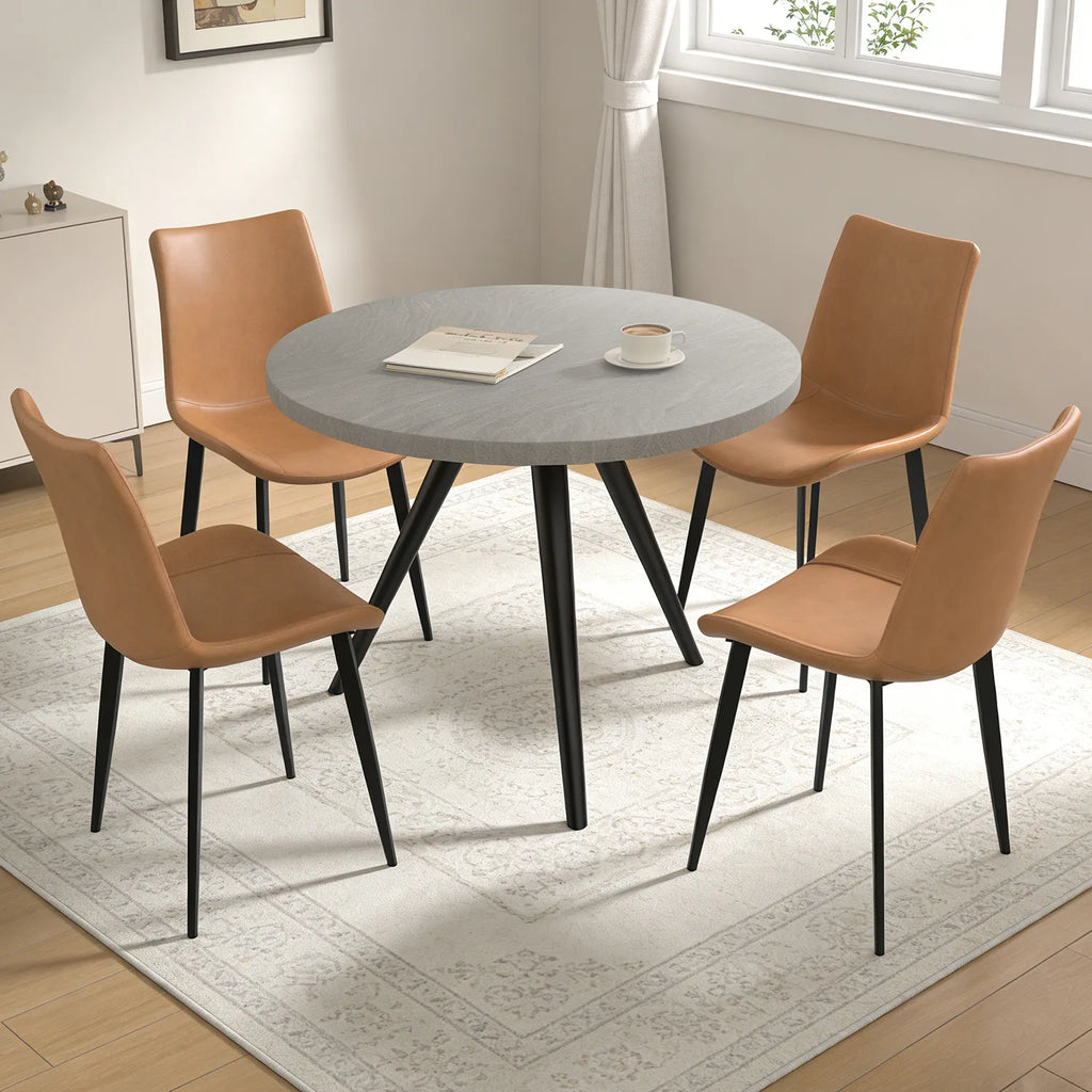 34.8 Round Dining Table Set for 4,5 Piece Mid-Century Modern Dining Set with 4 Upholstered Dining Chairs,Leisure Coffee Table for Kitchen Dining Room, Save Space