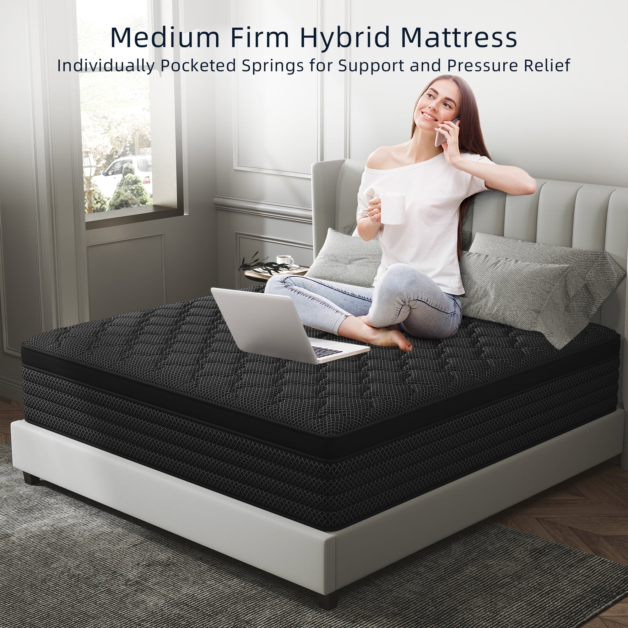 Kviwasha 12 inch Queen Mattress in a Box Pocket Innerspring Hybrid Mattress, CertiPUR-US Certified , Queen
