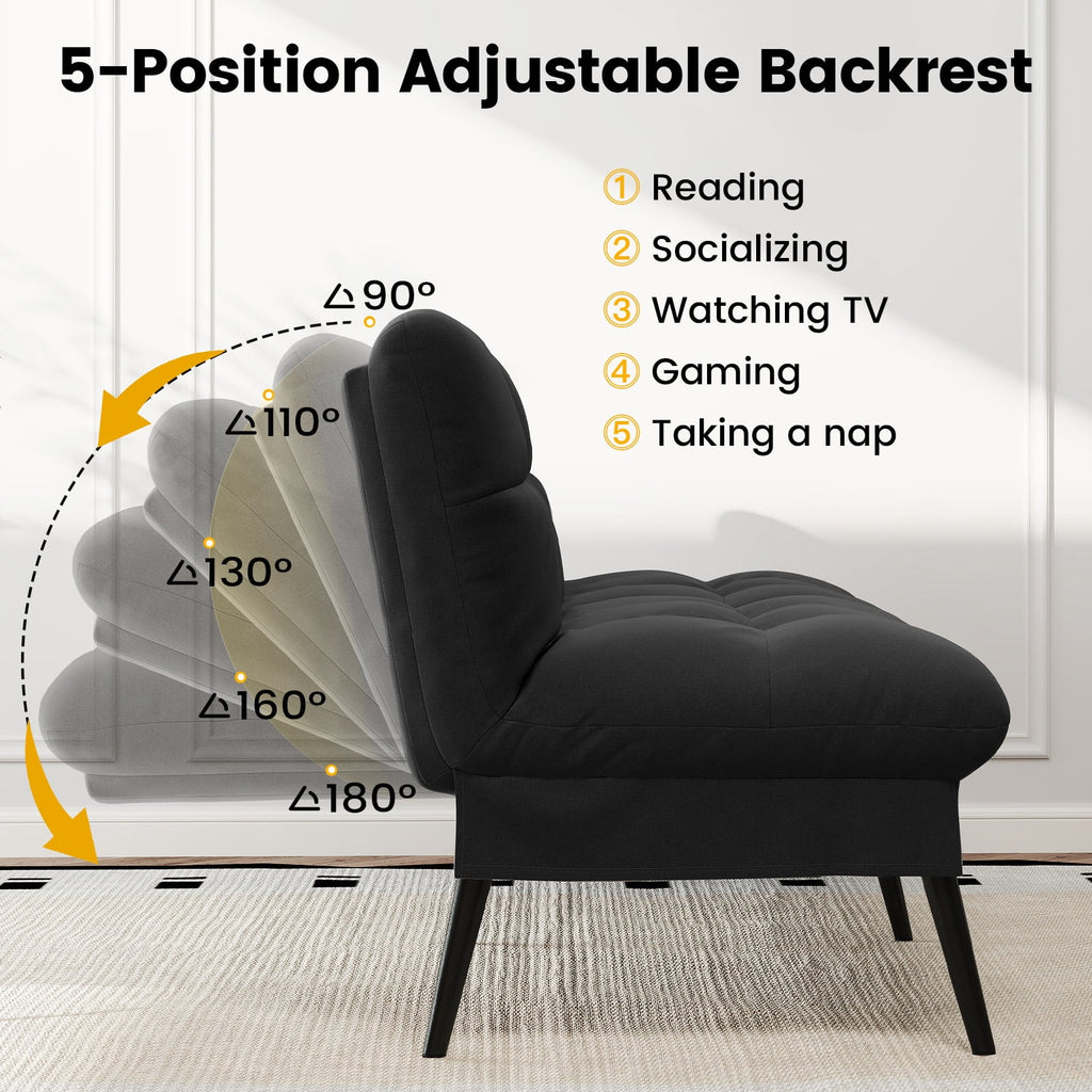 CloudRest Pro 72 Modern Convertible Futon Sofa Bed, Upholstered Futon Couch with 5 Adjustable Backrest Angles,Suitable for Apartment,Living Room,Black